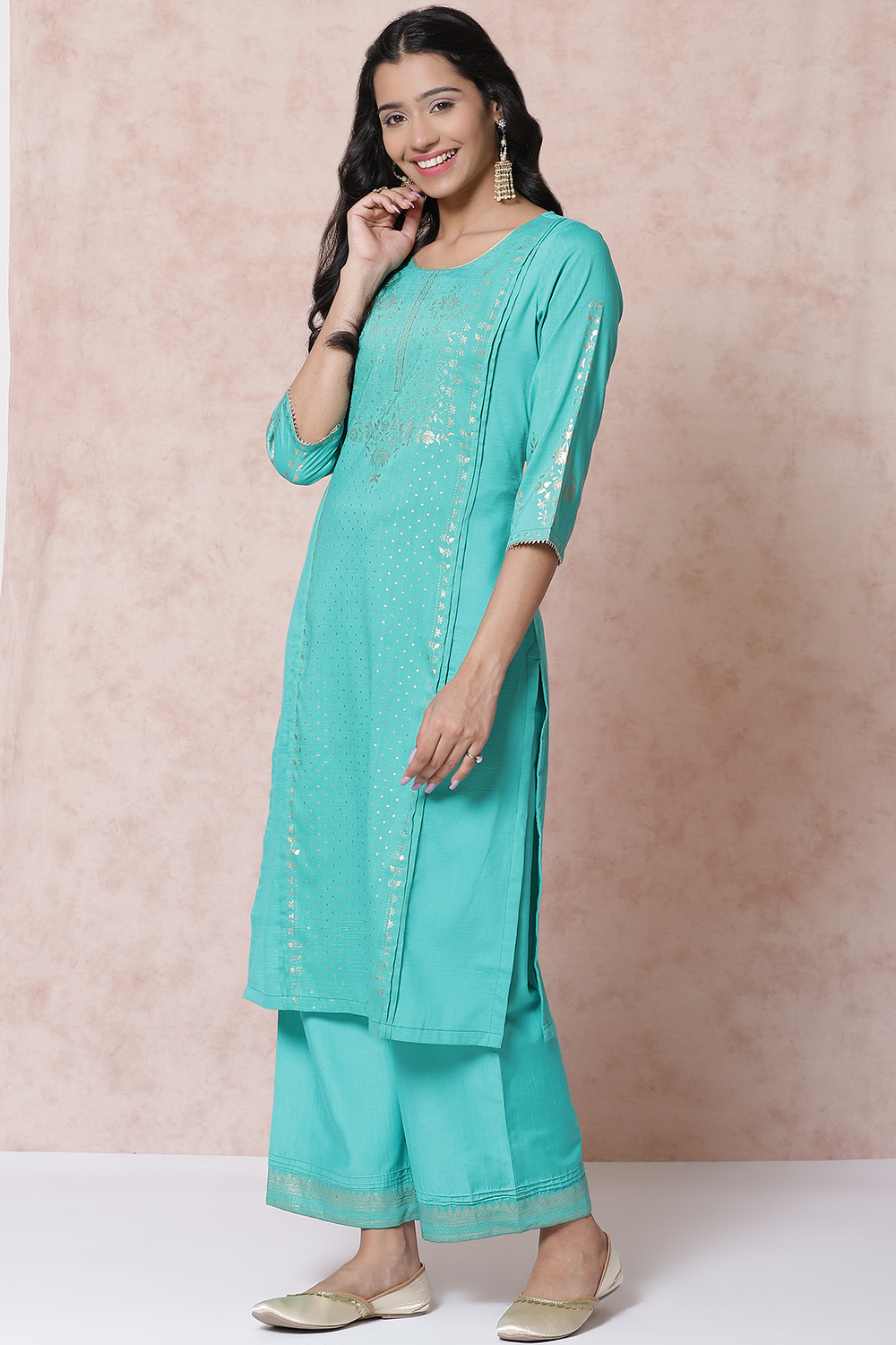 Green Art Silk Straight Kurta image number 2