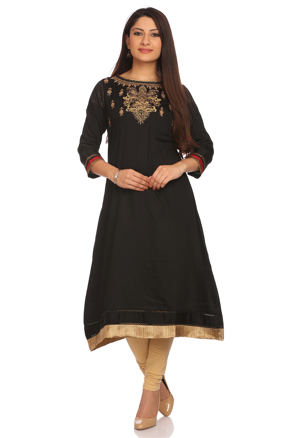 Black Cotton A-Line Kurta image number 0