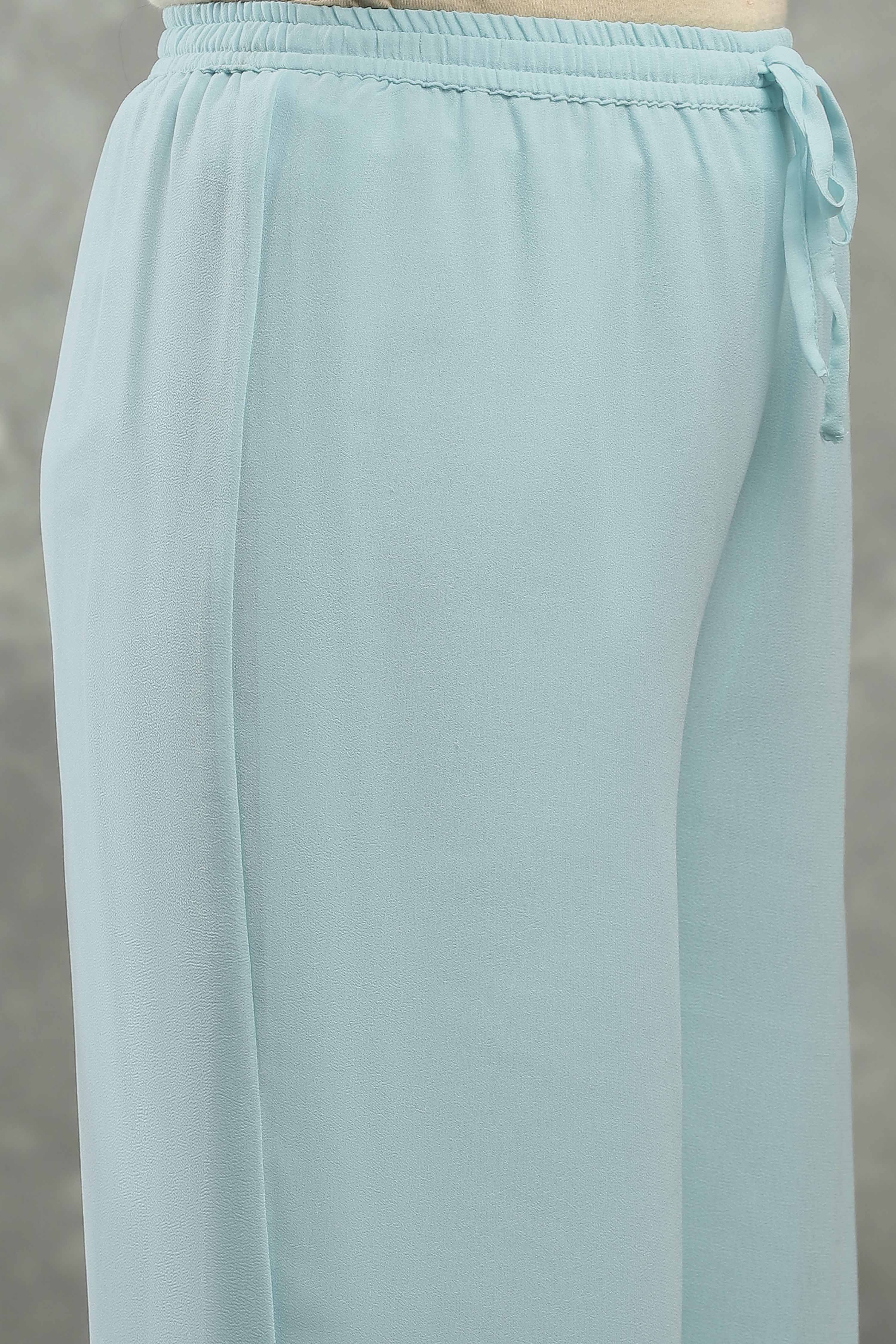 Sky Blue Polyester Straight Kurta Pants Set image number 2