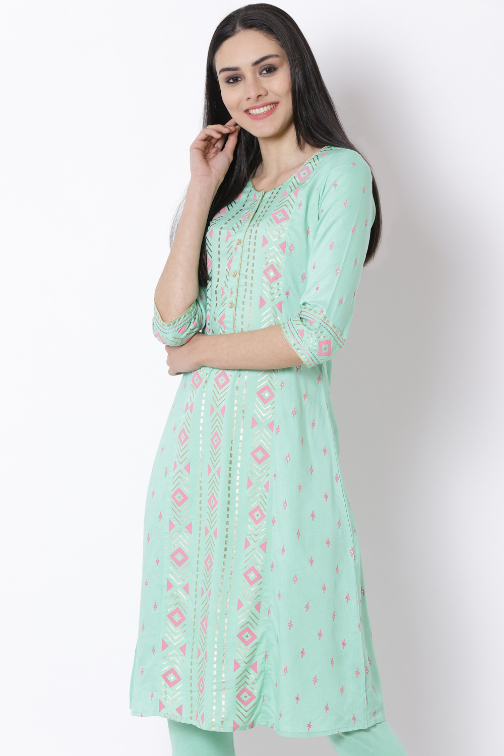 Mint Green Viscose A-Line Kurta image number 3