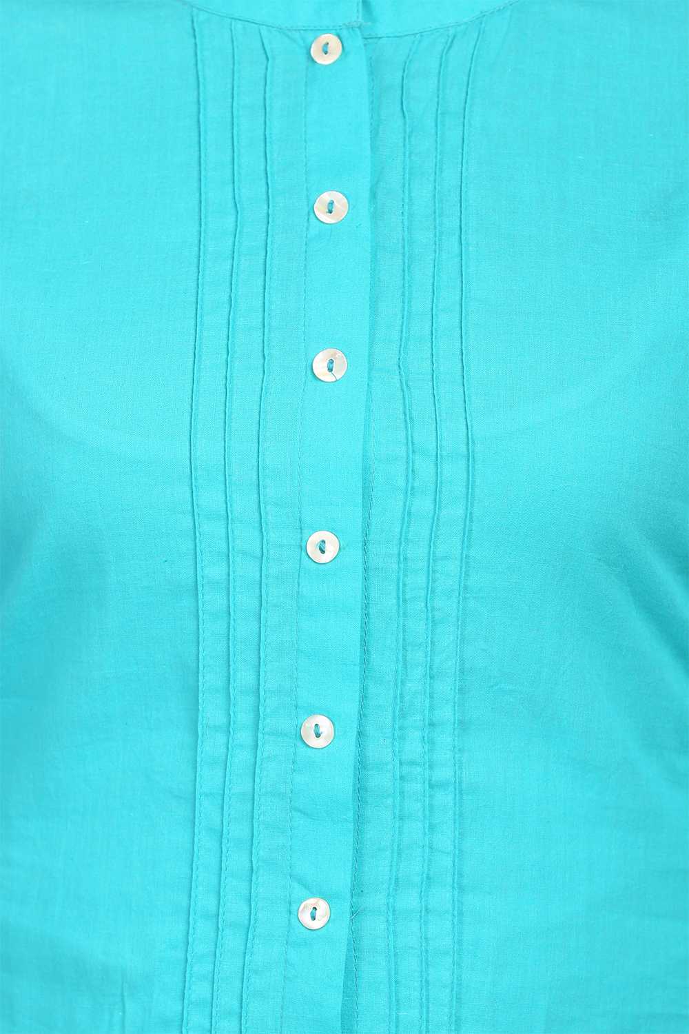 Turquoise Straight Cotton Kurta image number 4