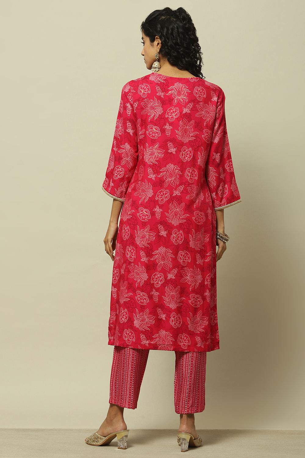 Green Printed Straight Kurta & Pants Suit Set image number 5