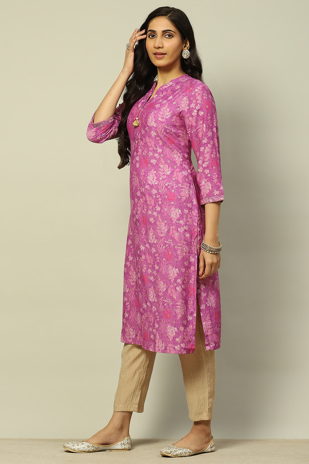 Purple Viscose Blend Floral Printed Straight Kurta image number 2