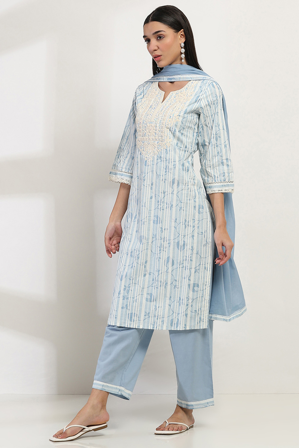 Blue Cotton Straight Set image number 3