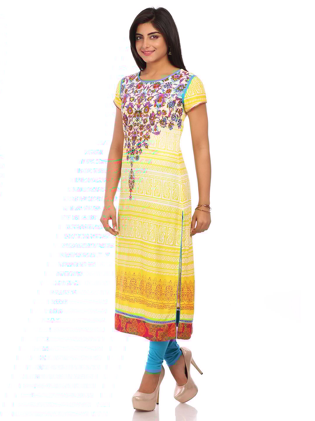 Yellow Cotton Straight Kurta image number 3