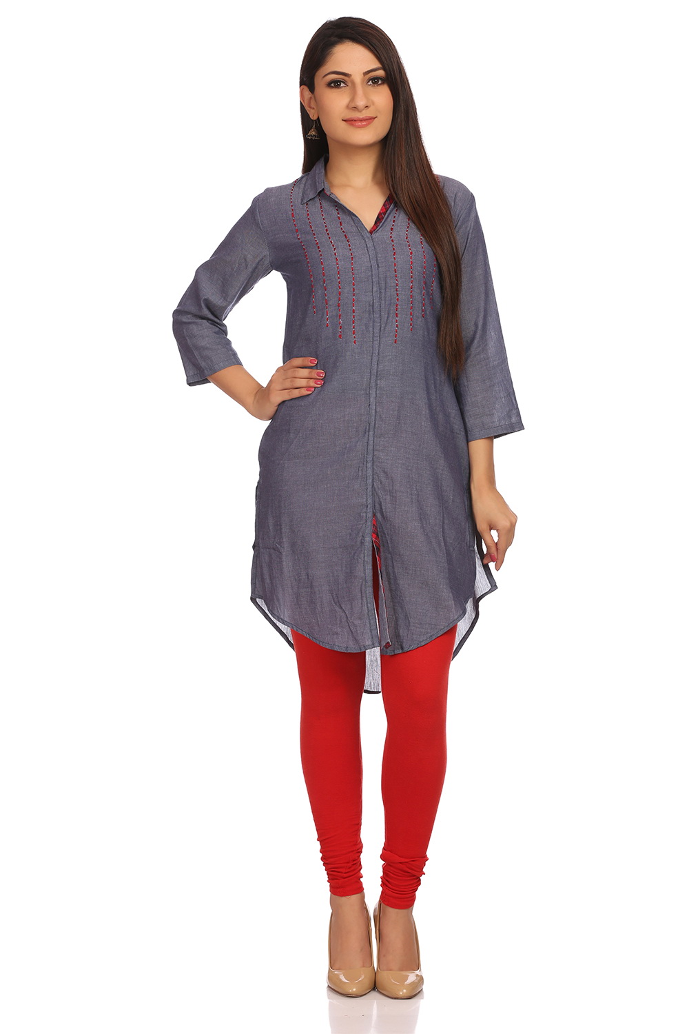 Grey Straight Cotton Kurti image number 0