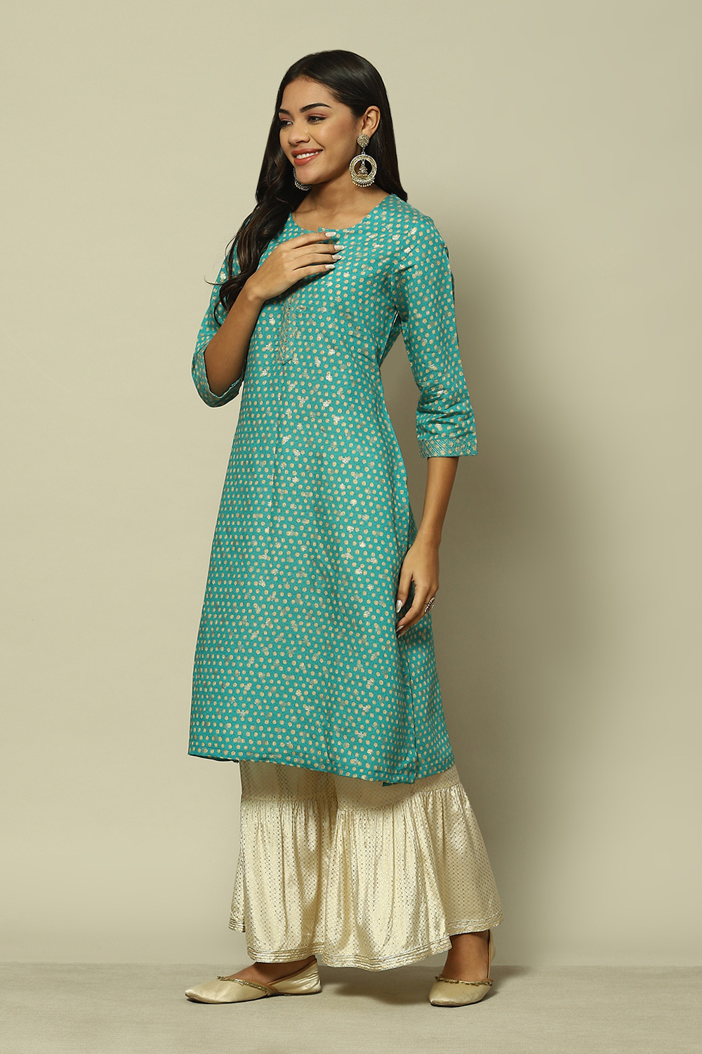 Yellow LIVA Straight Printed Kurta image number 2
