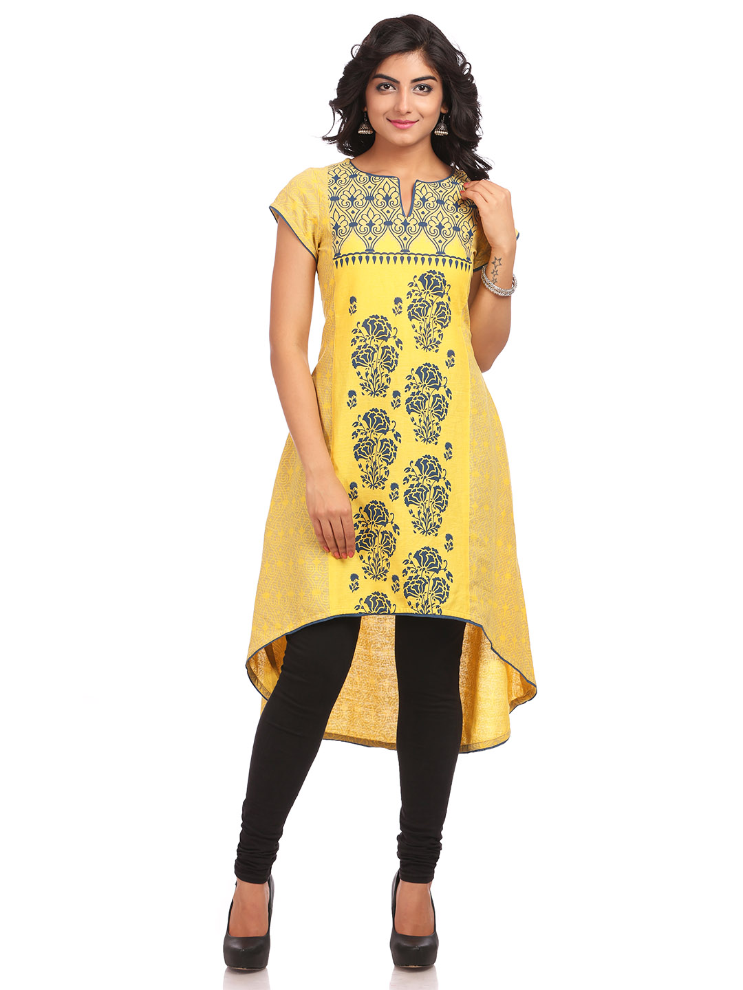 Yellow Asymmetric Cotton Kurta image number 0