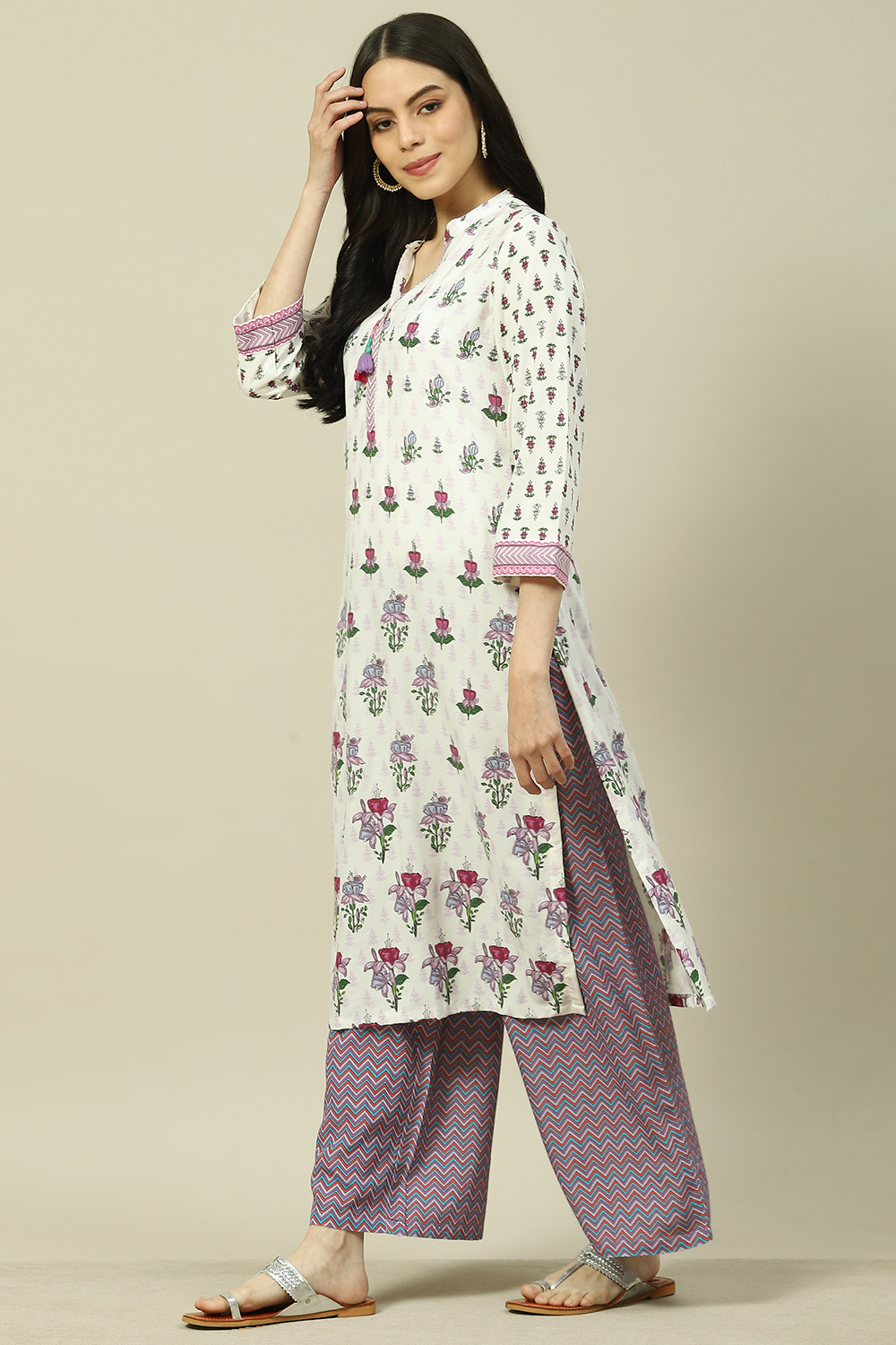 White LIVA Straight Kurta image number 2