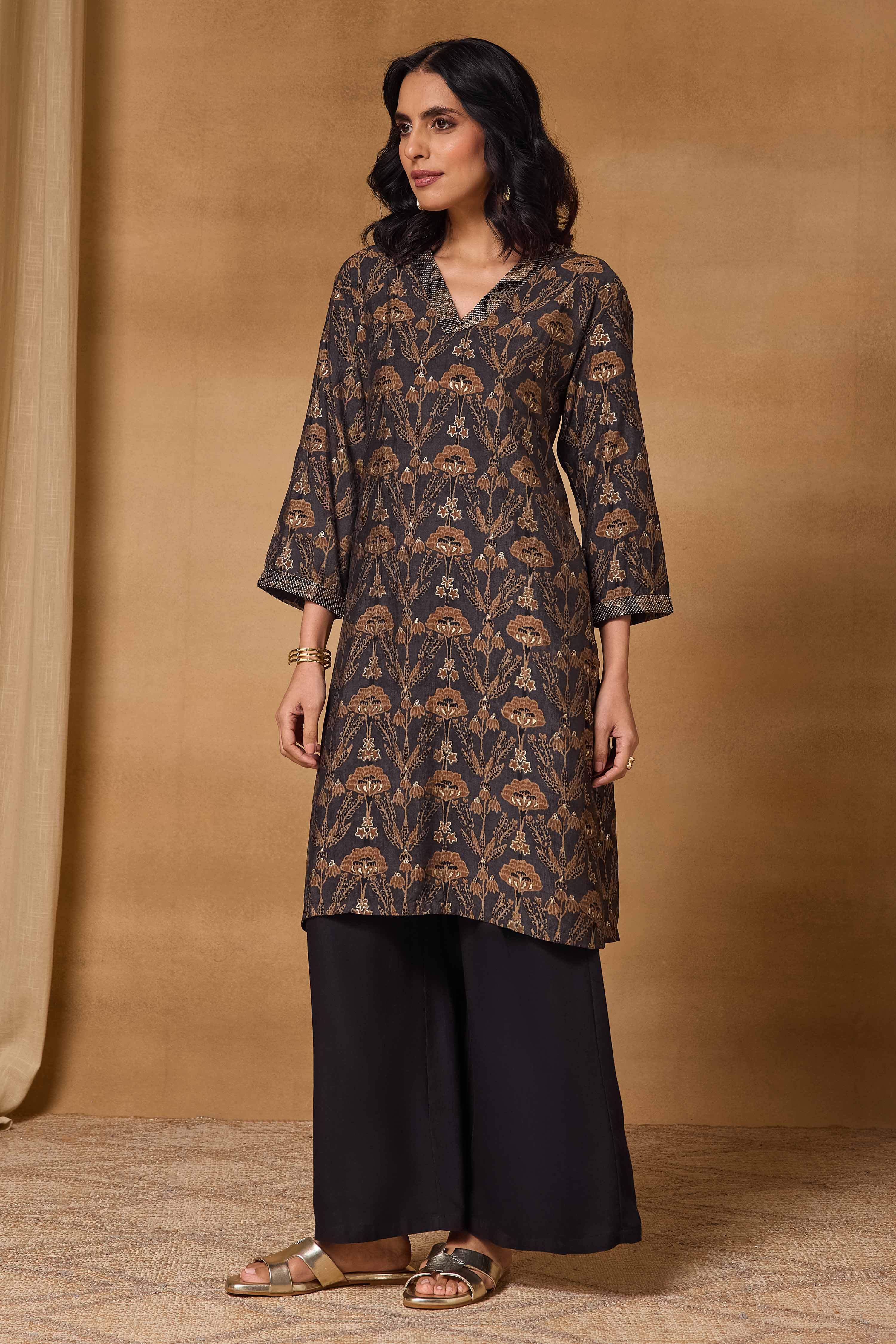 Grey Viscose Blend Straight Printed Kurta image number 2