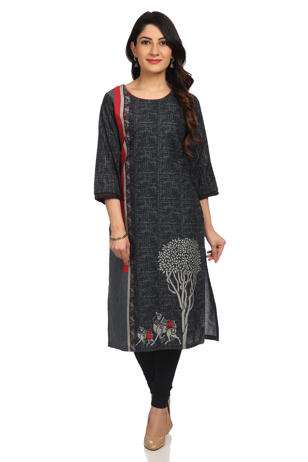 Black Straight Cotton Kurta image number 0