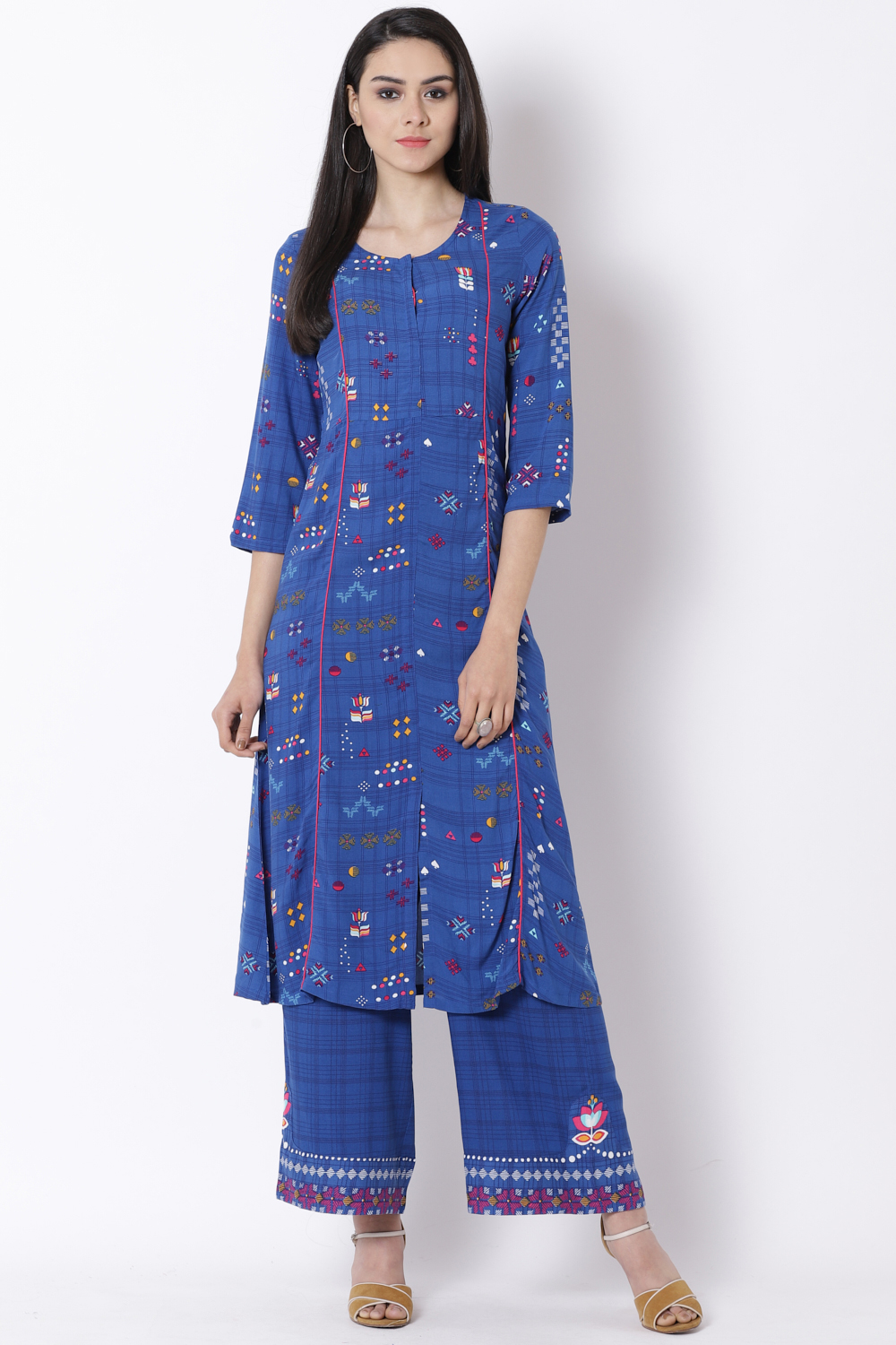 Blue Viscose A-Line Kurta image number 0