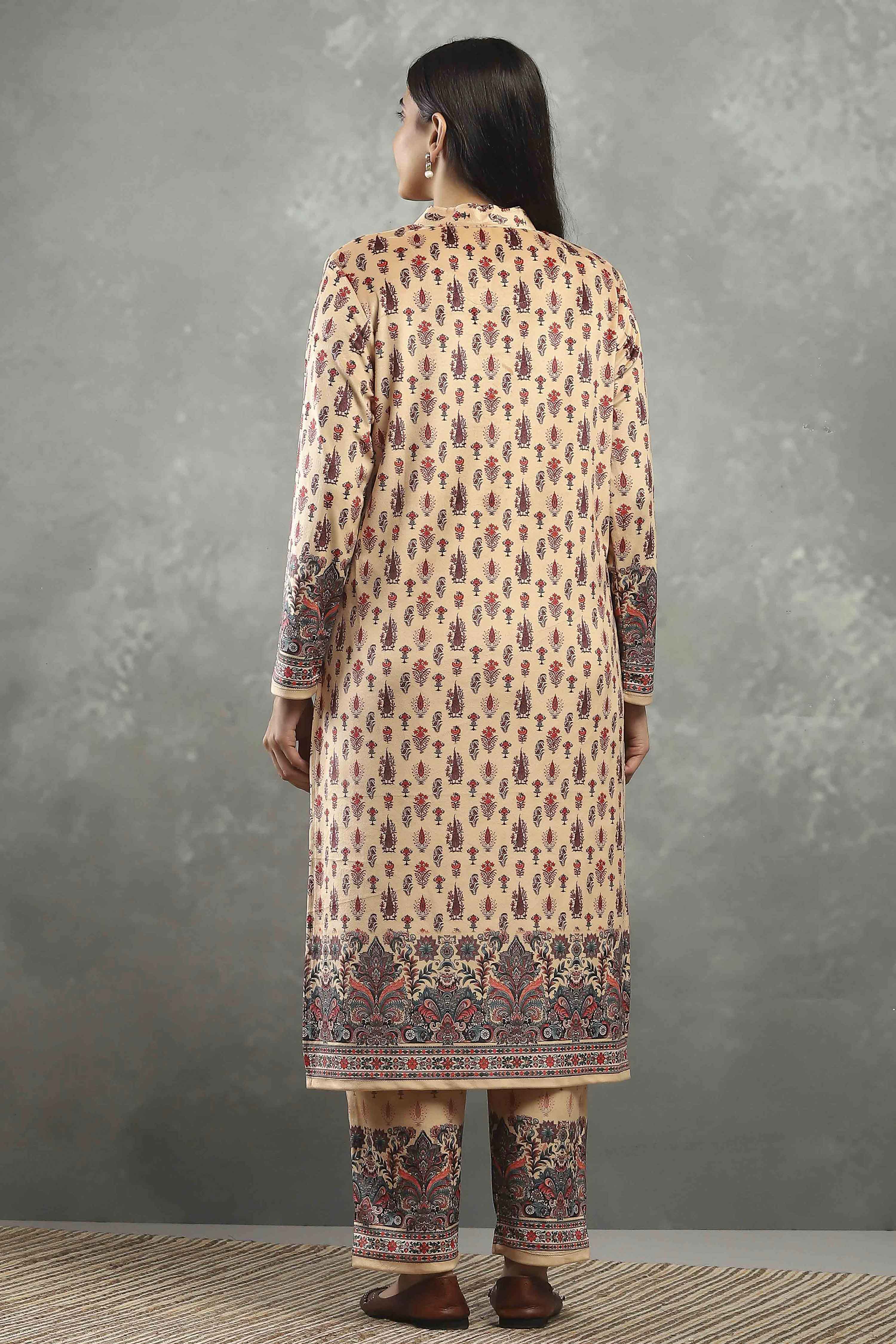 Beige Polyester Printed Straight Suit Set image number 4