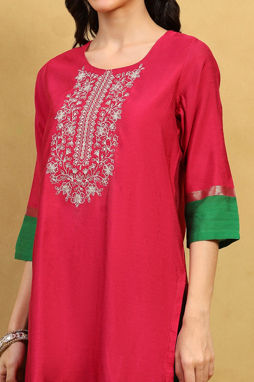 Pink Viscose Blend Solid Straight Suit Set image number 1
