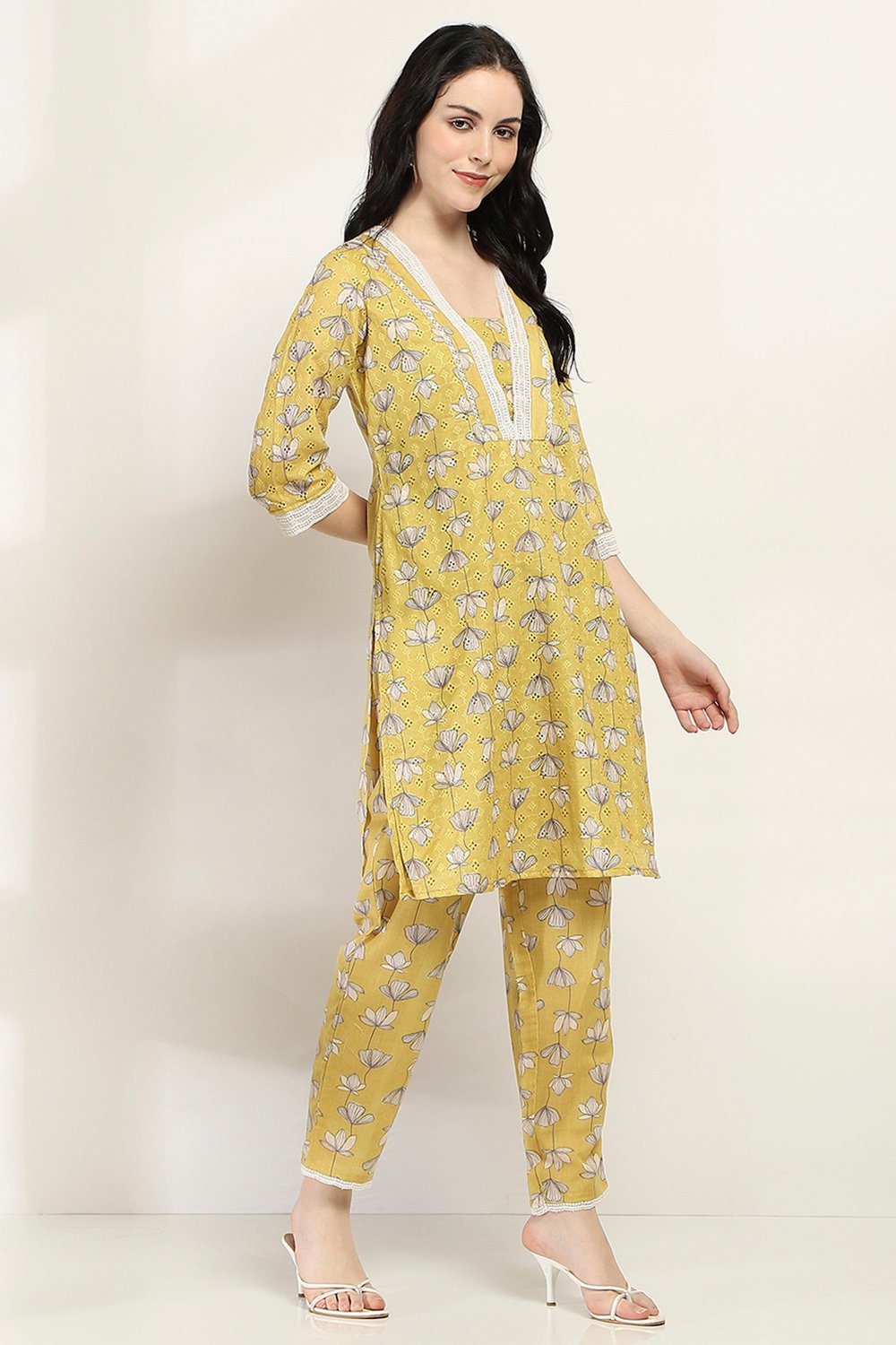 Yellow Cotton Blend Straight SET image number 5