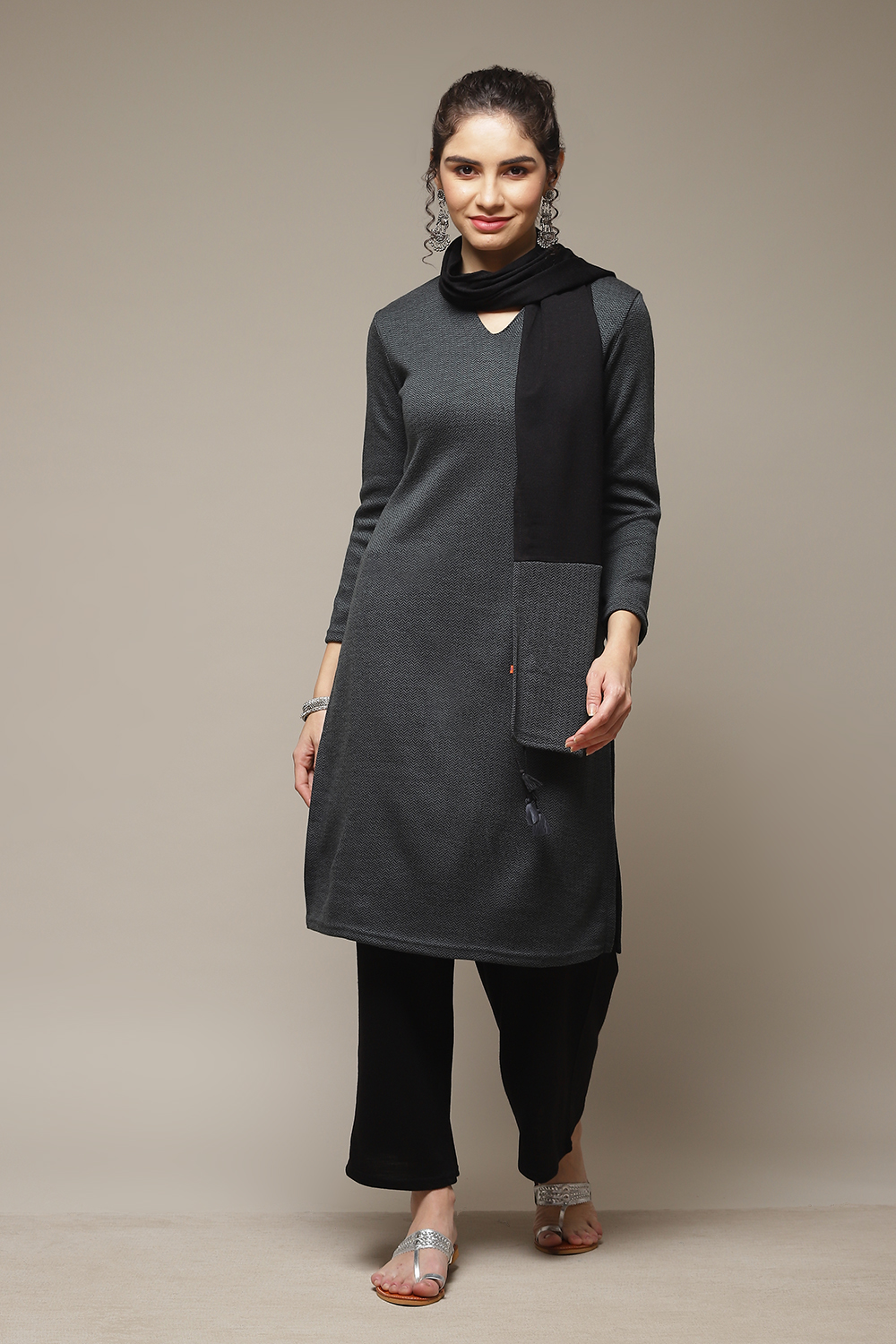 Grey Acrylic Straight Suit Set image number 1
