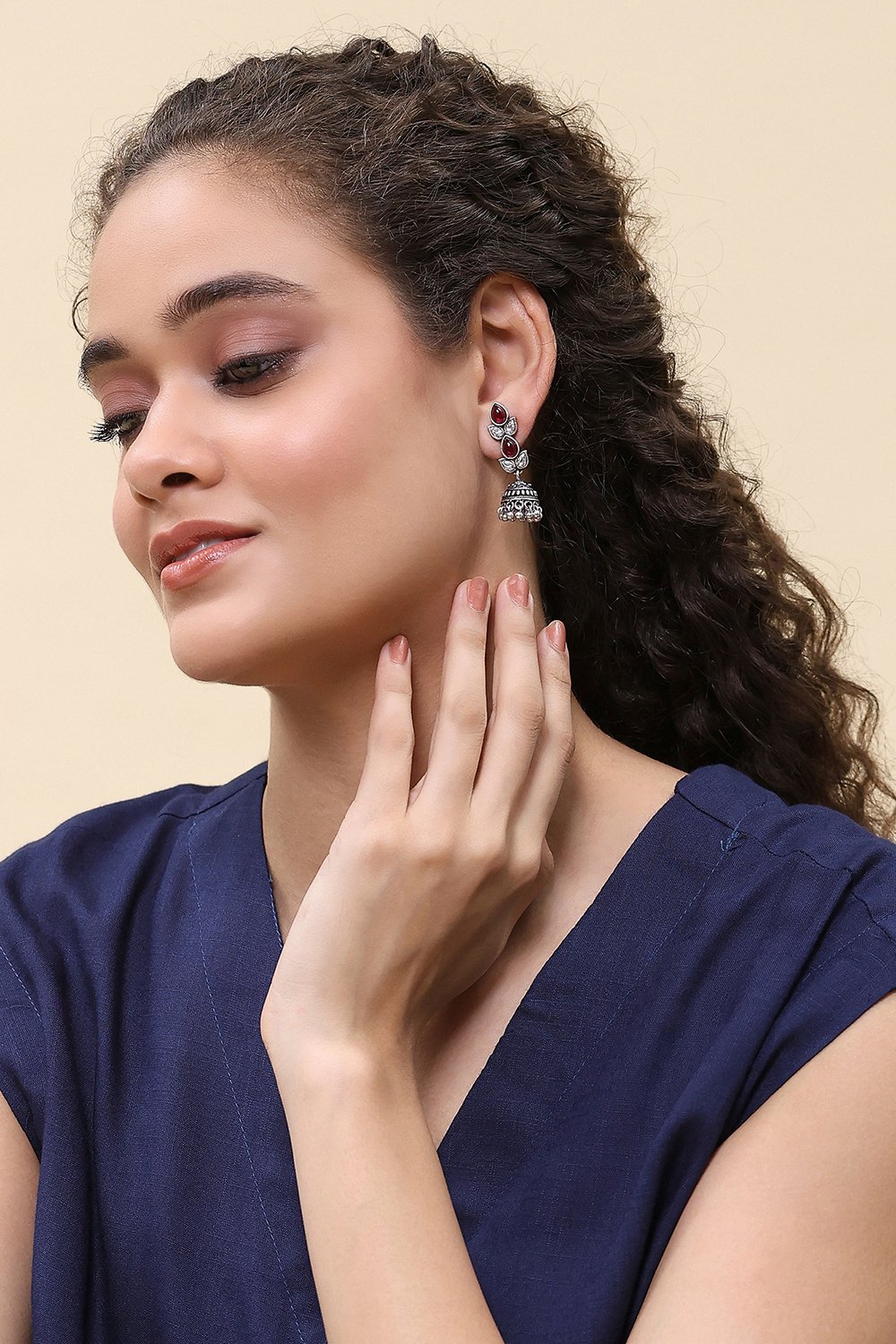 Red Brass Jhumka image number 3