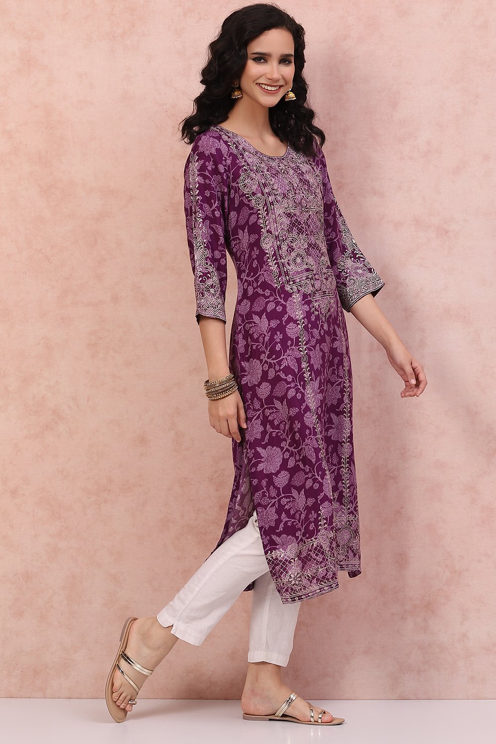 Purple LIVA Straight Kurta image number 3