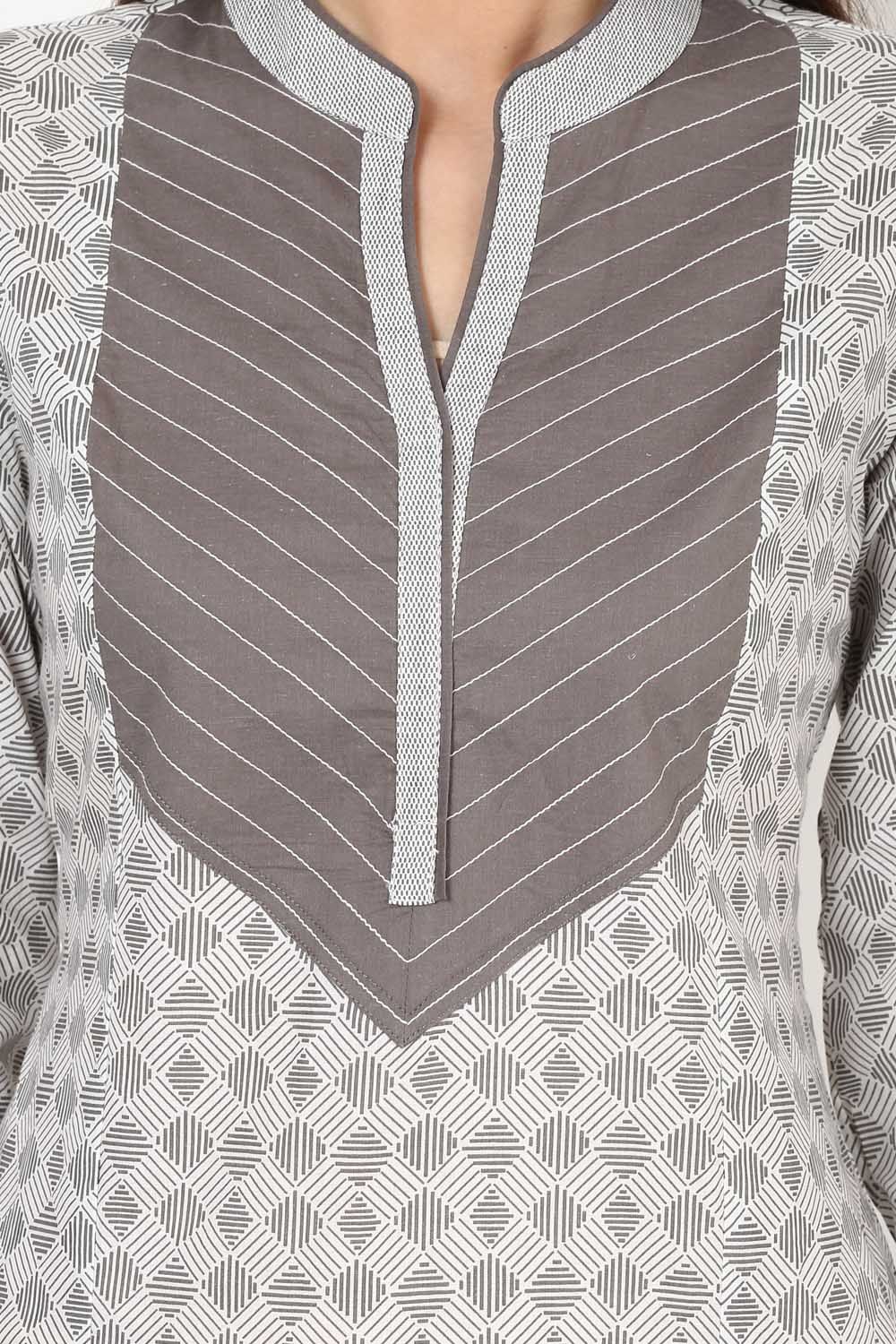 Grey Straight Cotton Kurta image number 4