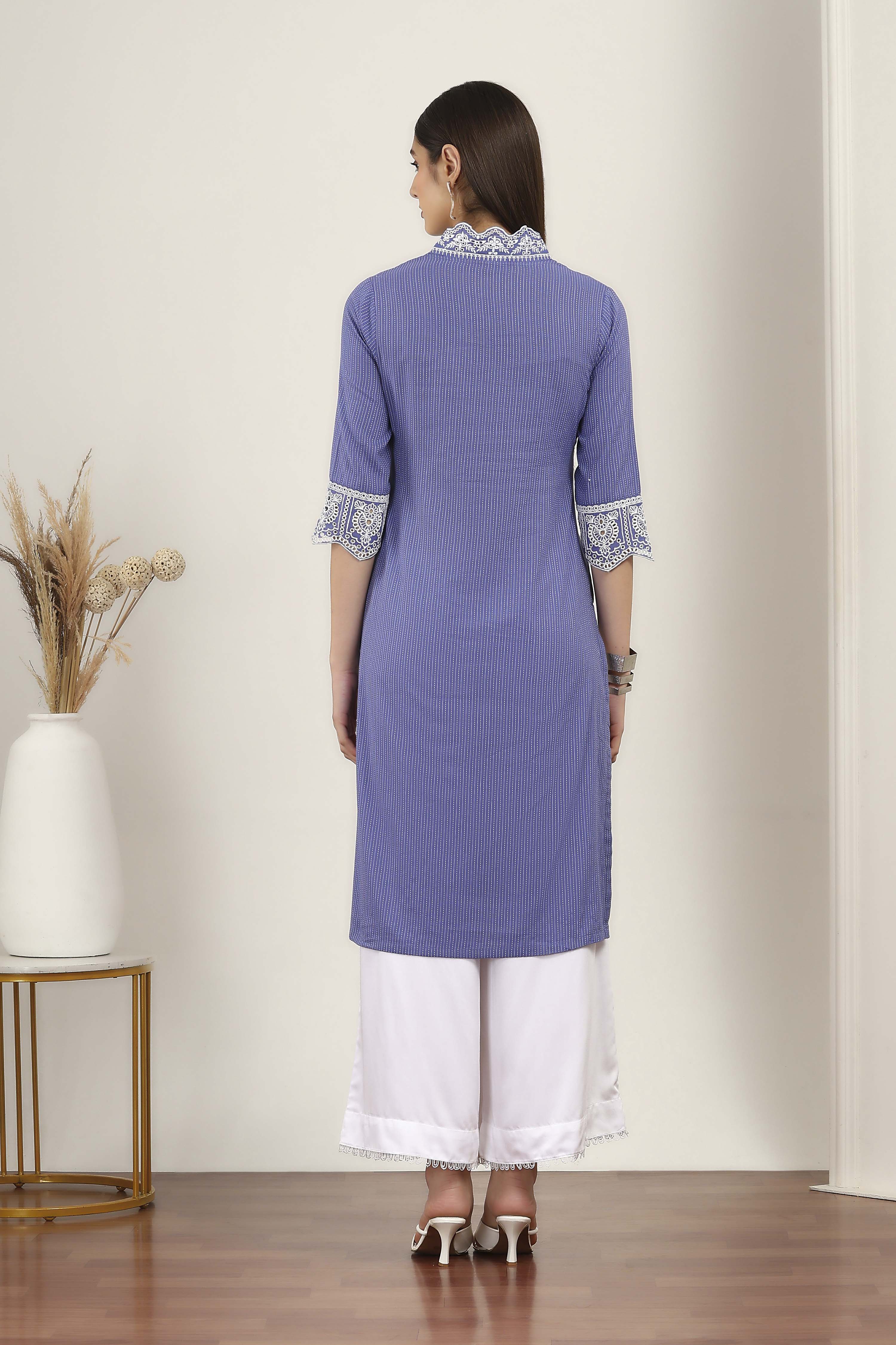 Blue Cotton Straight Kurtas image number 3