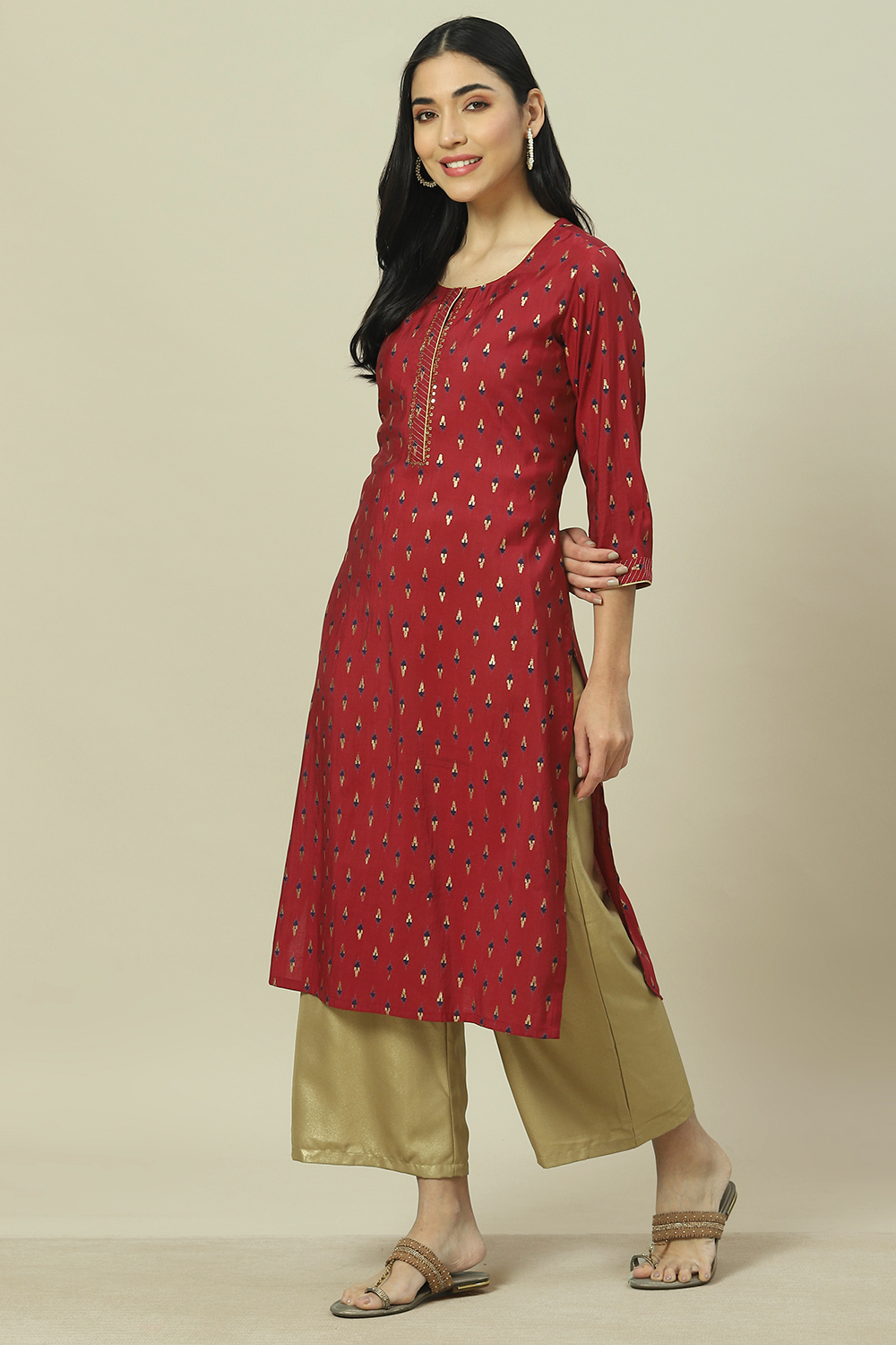 Lime Green LIVA Straight Kurta image number 2