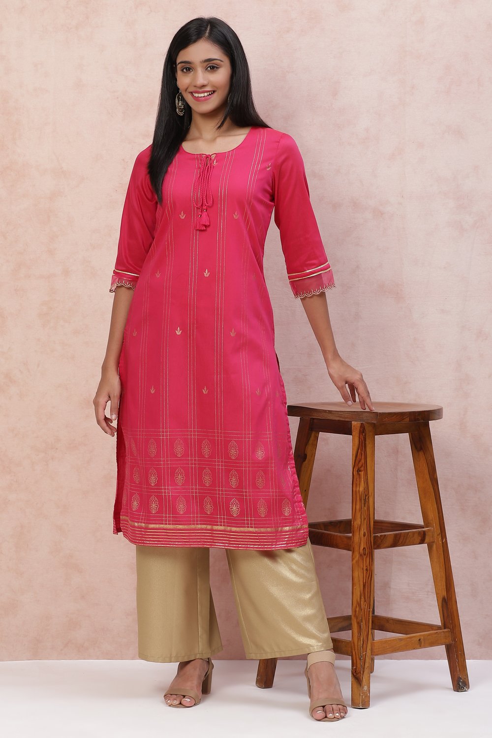 Fuchsia Art Silk Straight Kurta image number 0