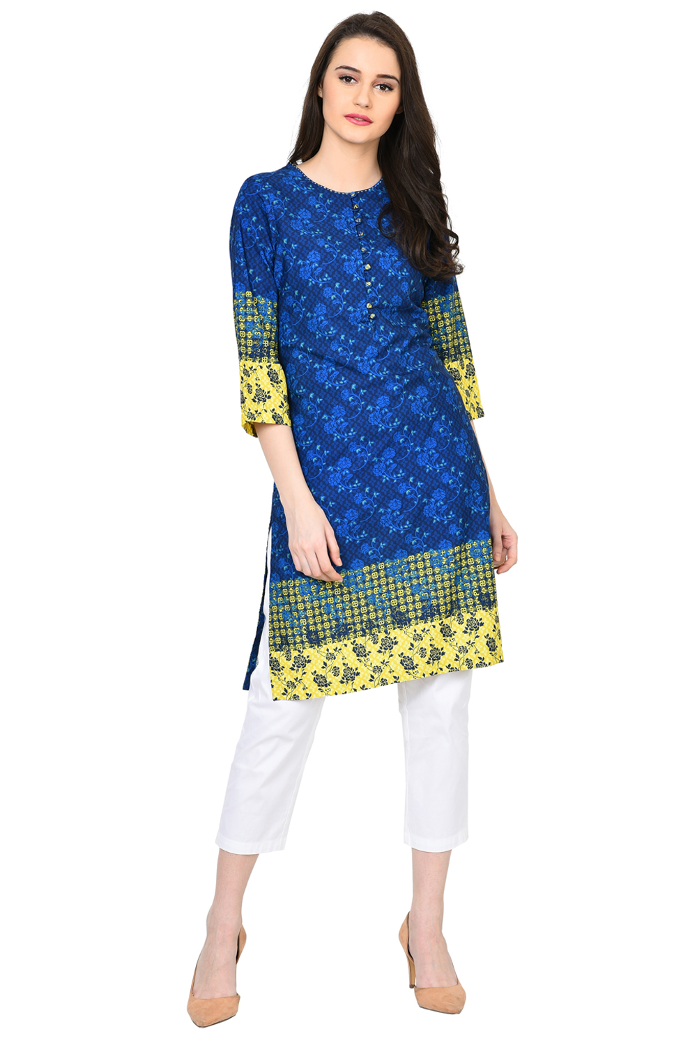 Indigo Straight Polyester Kurta image number 0