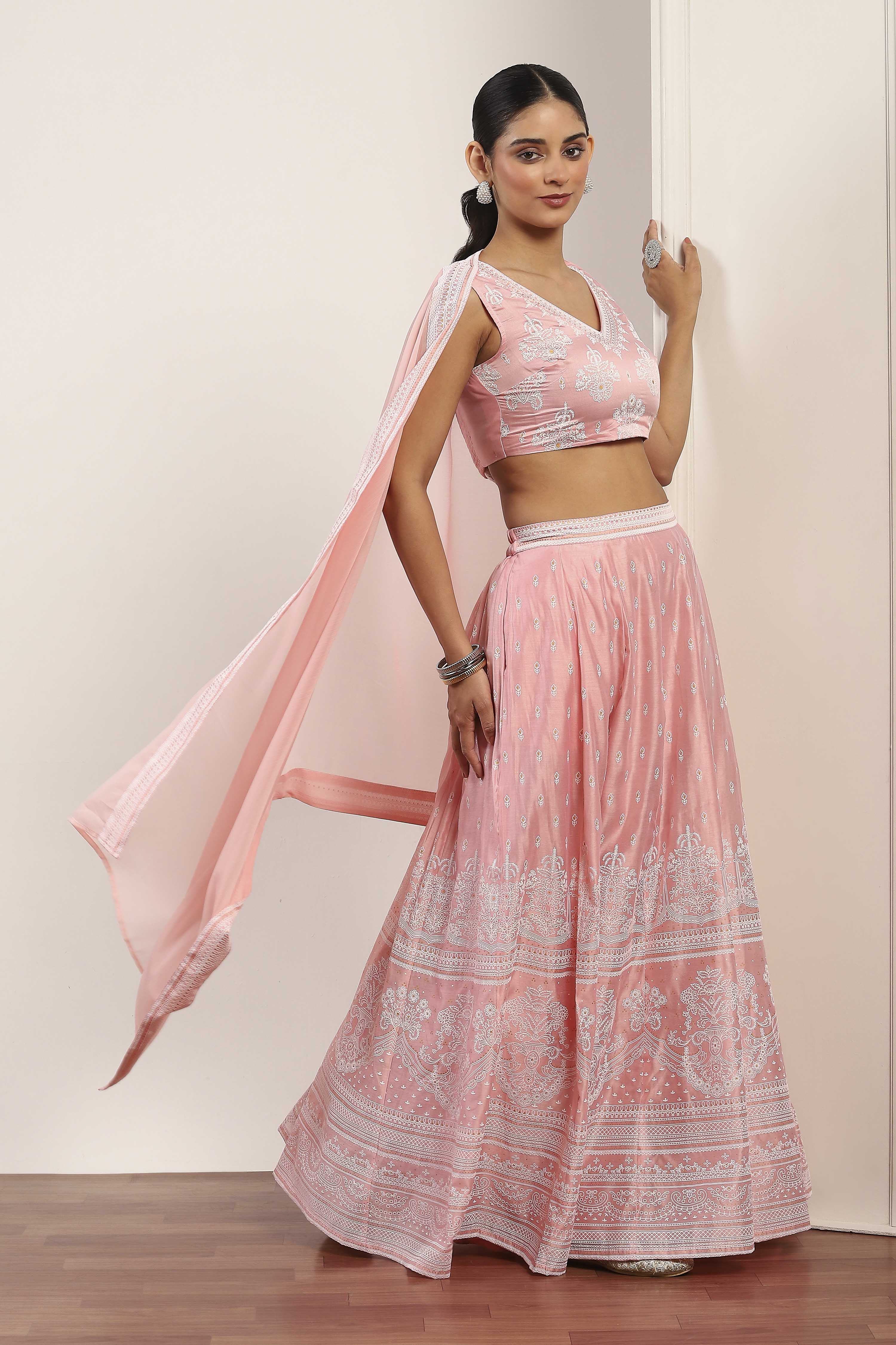 Pink Polyester Kalidar Lehenga Set image number 5