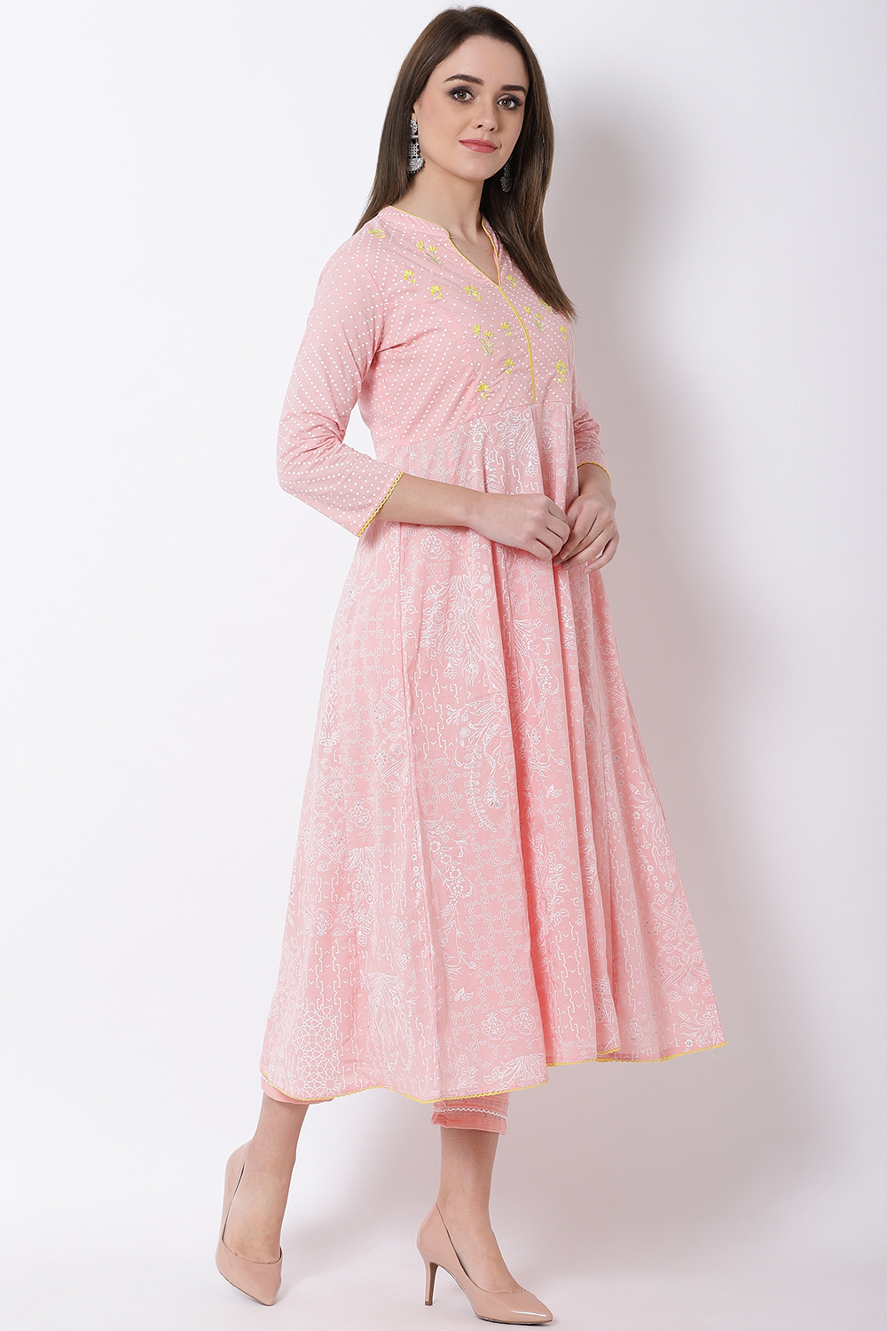 Peach Cotton Kalidar Kurta image number 3