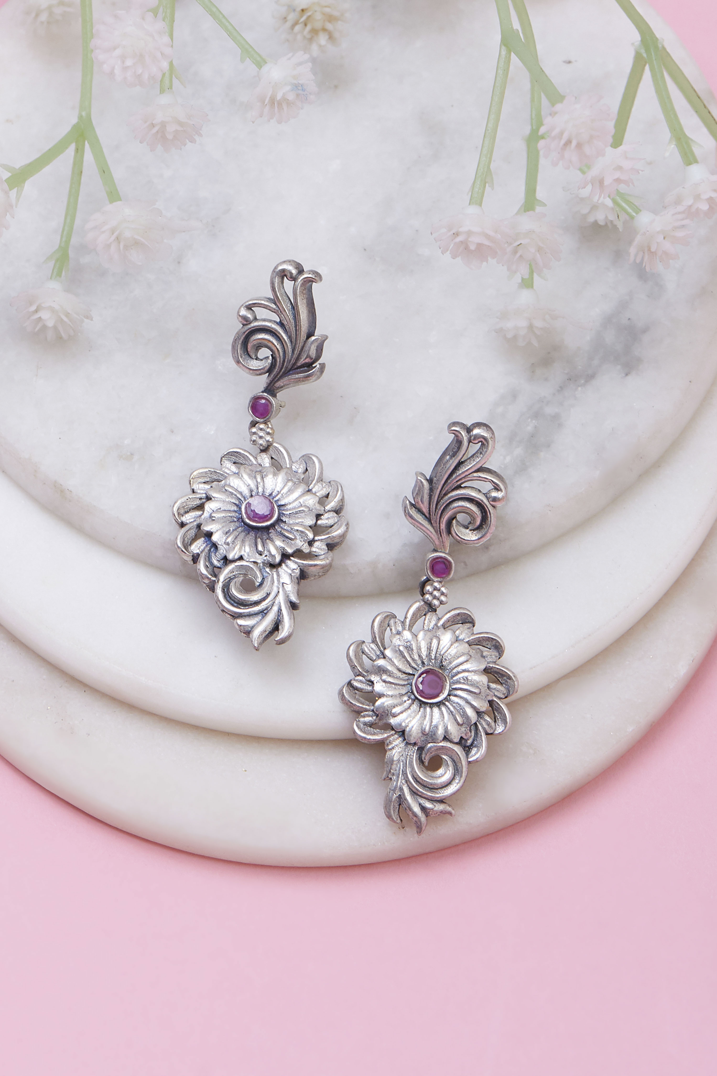 Dark Pink Brass Drop & danglers image number 0
