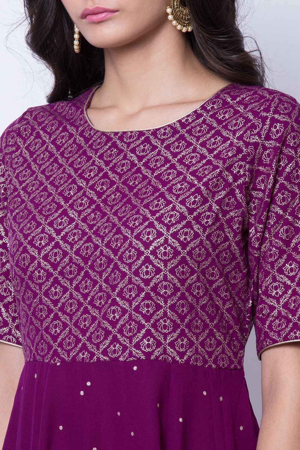 Purple Polyester Polymers Kalidar Kurta image number 1