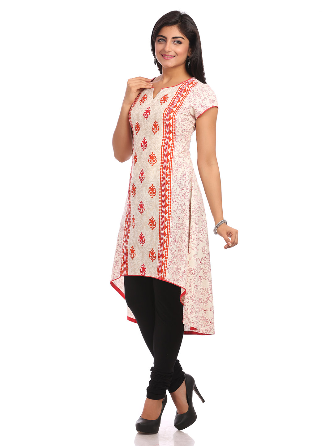 Beige Asymmetric Cotton Kurta image number 3