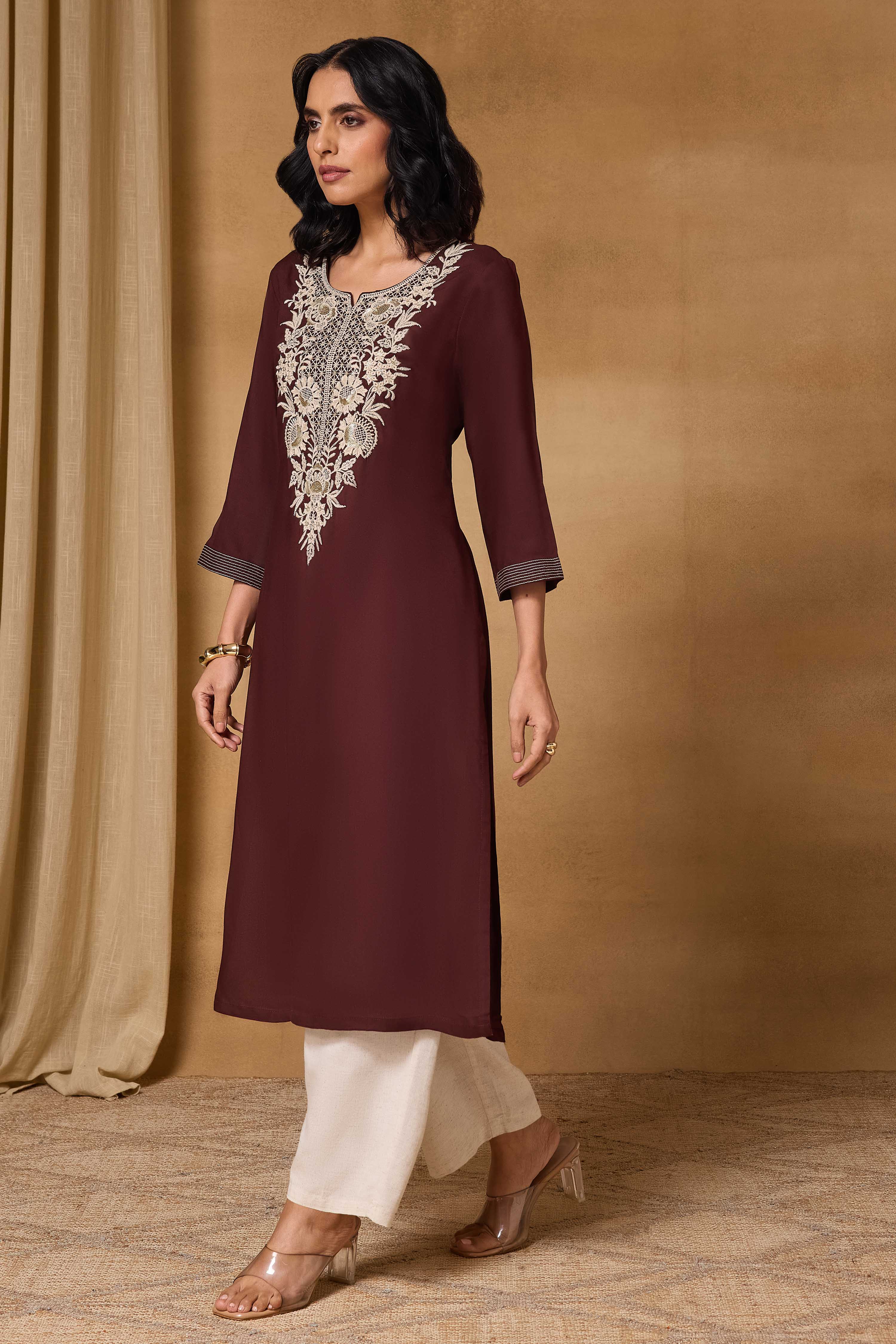 Brown Viscose Rayon Straight Printed Kurta image number 3