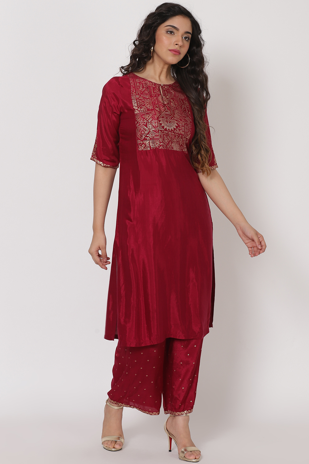 Wine Viscose Straight Kurta image number 3