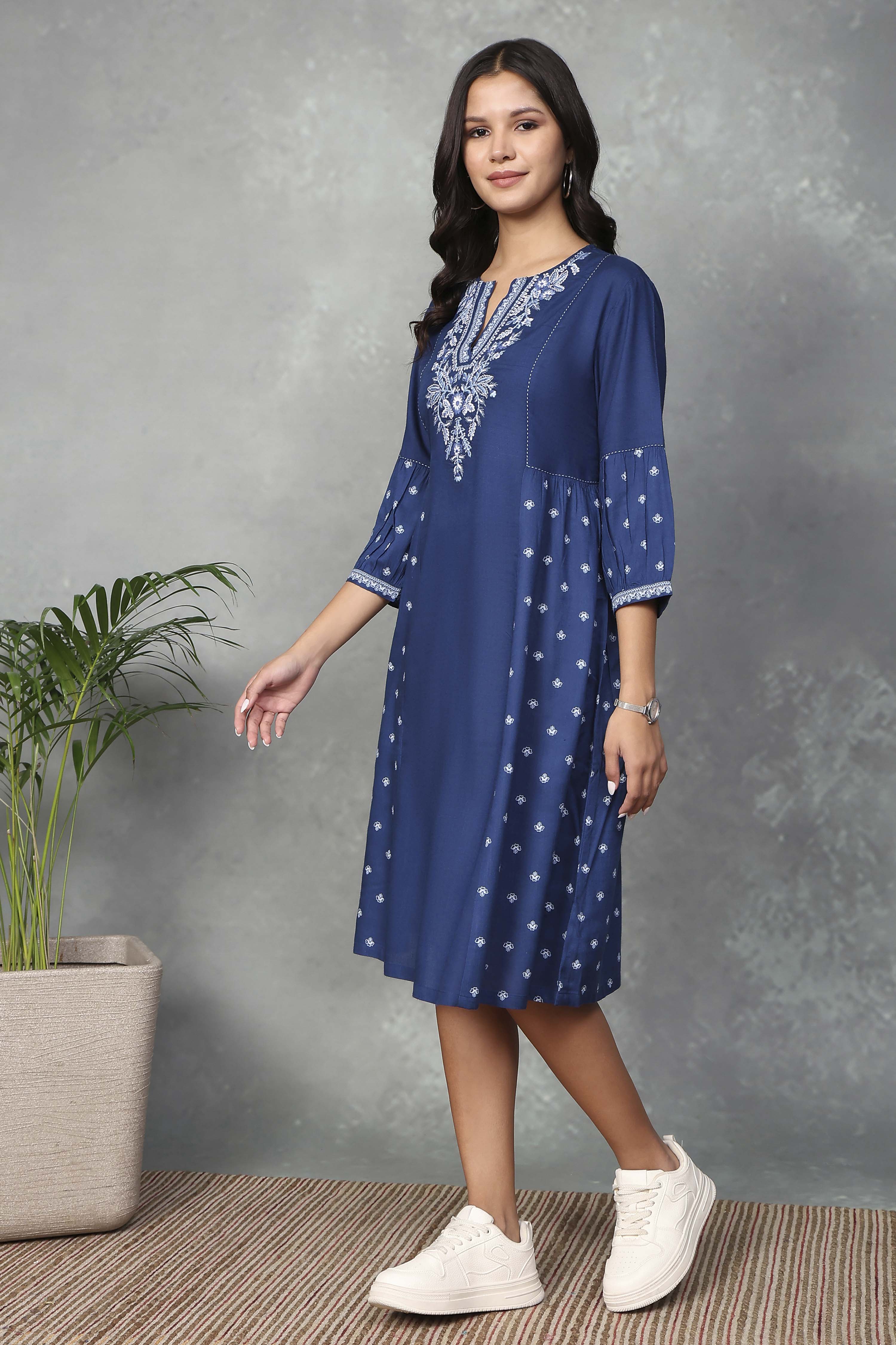 Blue Rayon A-Line Dresses image number 2