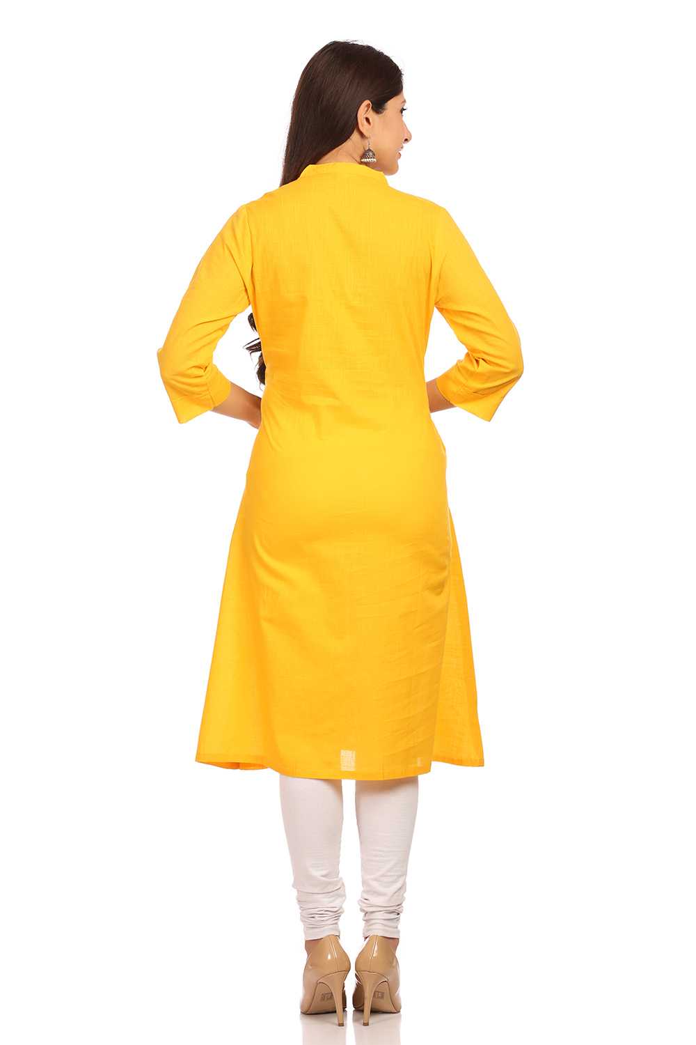 Yellow Straight Cotton Kurta image number 3