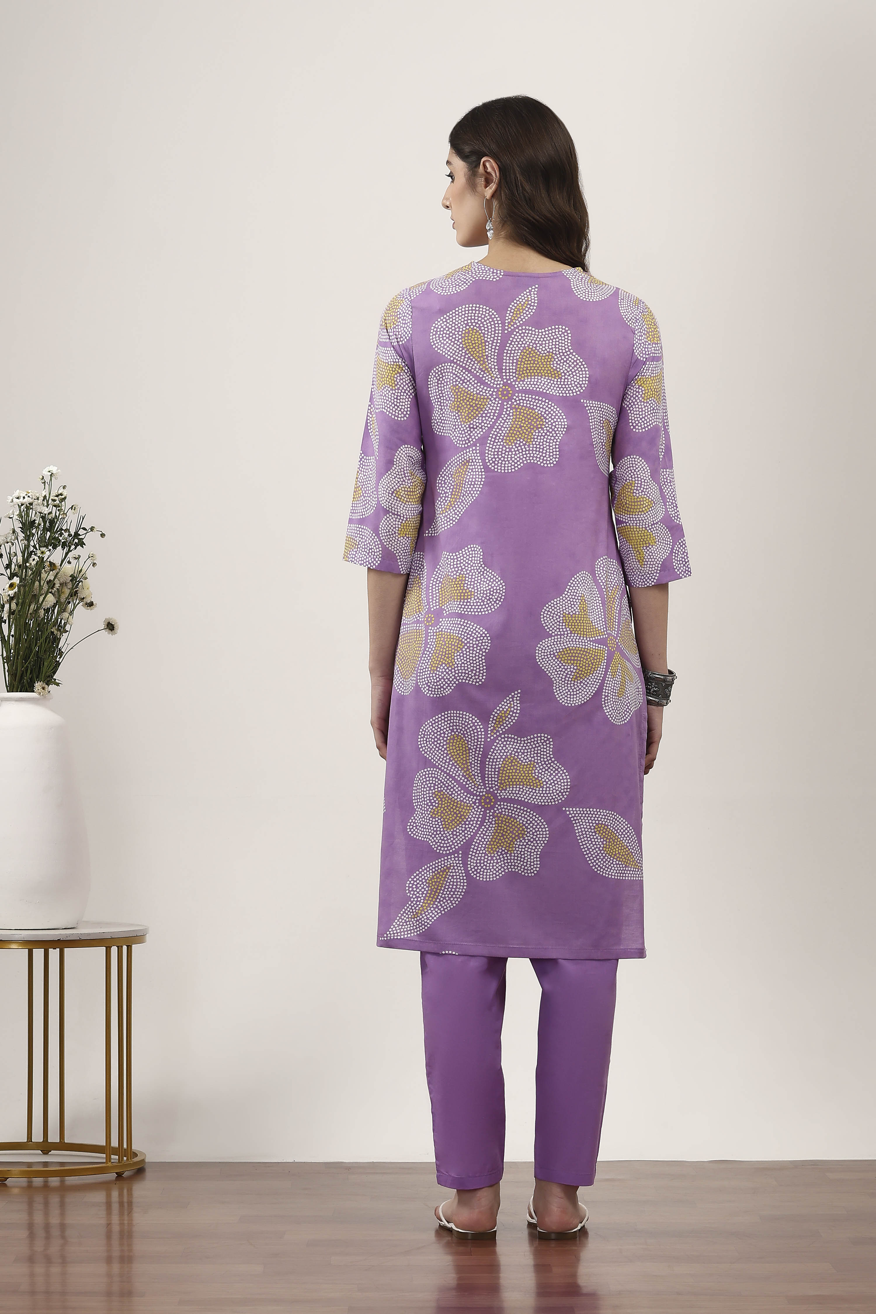 Purple Cotton Kurta Pants Set image number 4