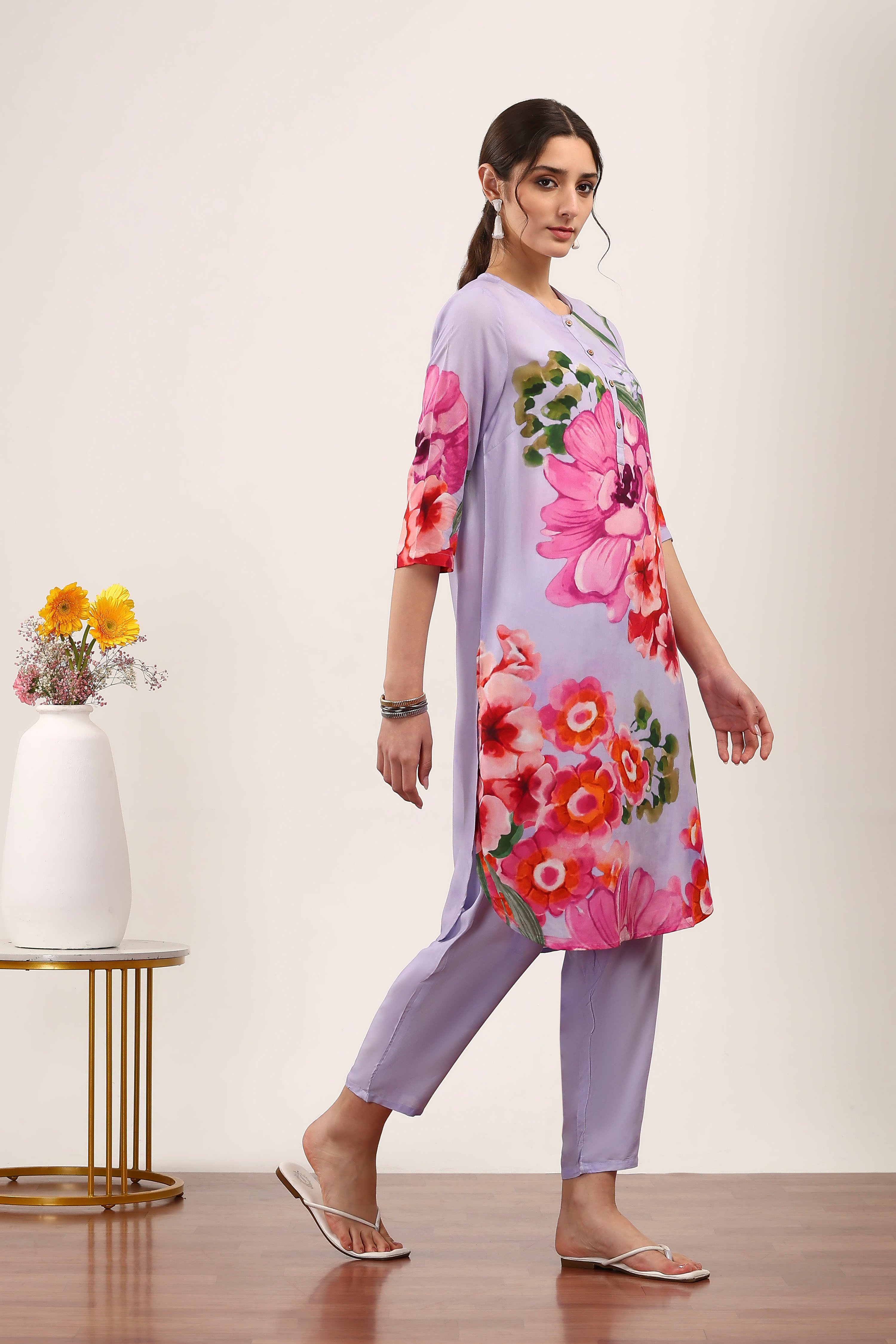 Purple Rayon Viscose Rayon Kurta Pants Set image number 5