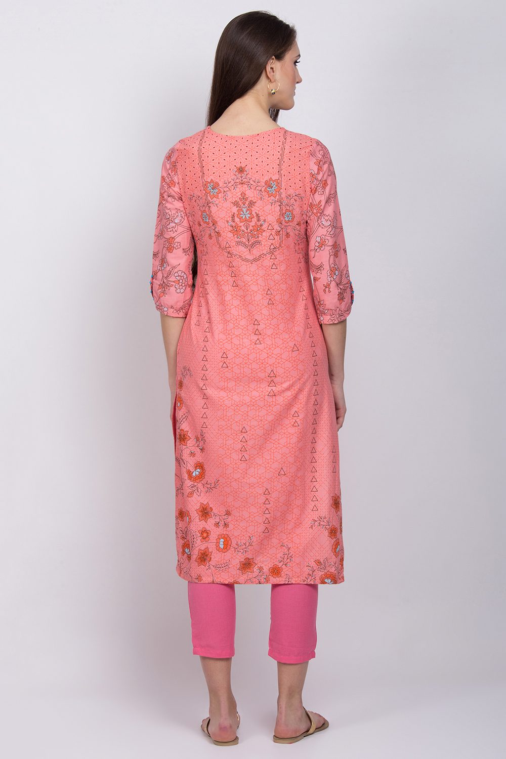 Peach Cotton Straight Kurta image number 5