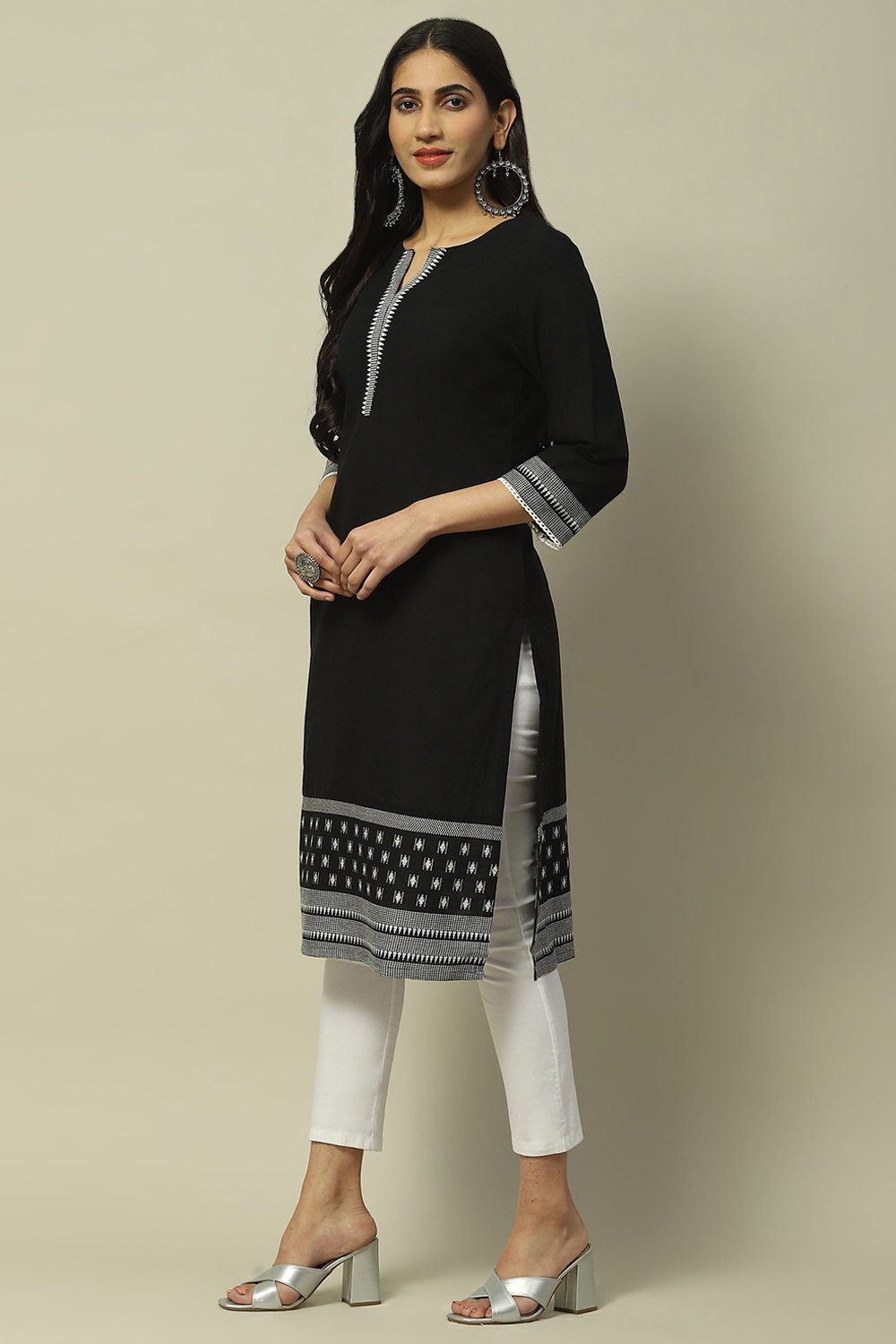 Black Cotton Staight Kurta image number 2