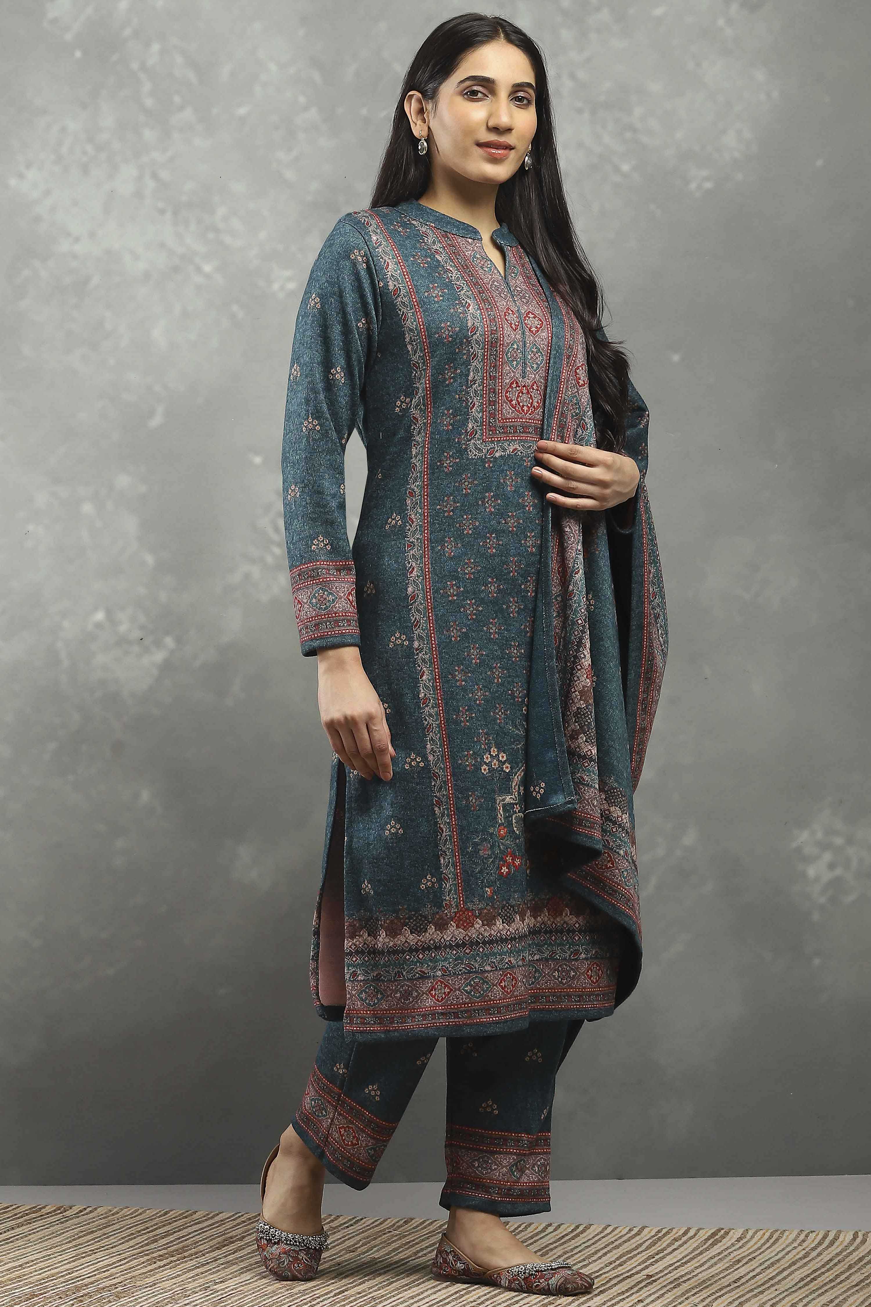 Green Polyester Printed Straight Suit Set image number 5