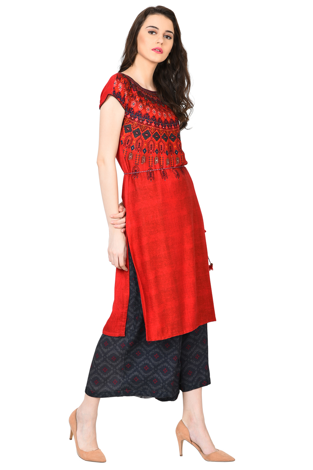 Red Straight Viscose Kurta image number 0