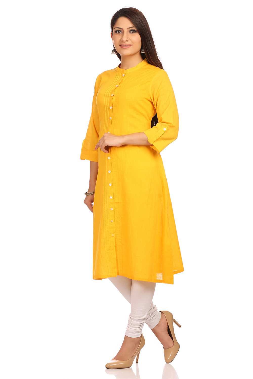 Yellow Straight Cotton Kurta image number 1