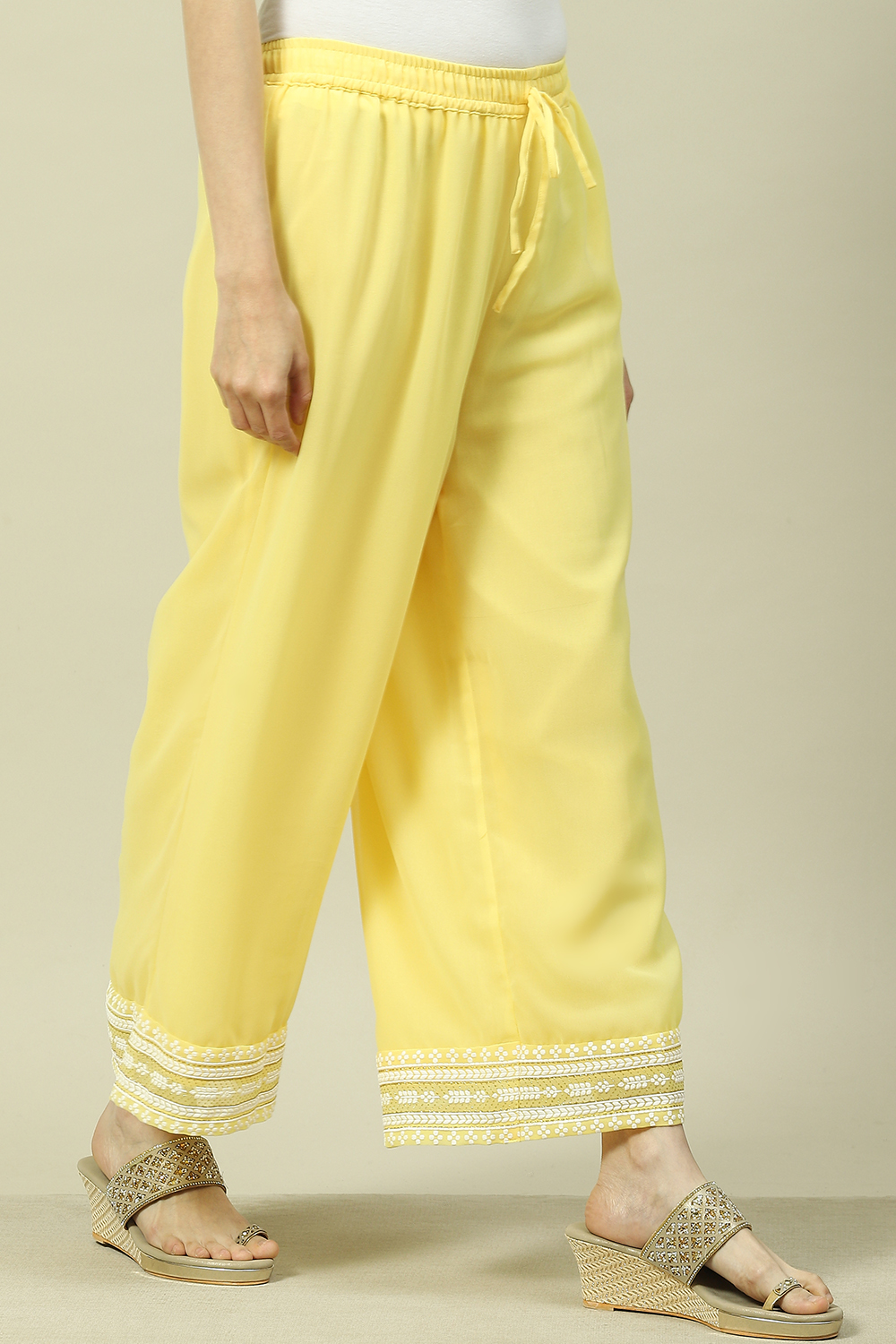 Yellow Cotton Blend Palazzo image number 3