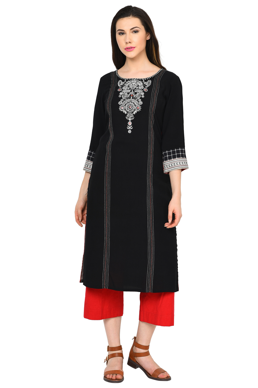 Black Straight Viscose Kurta image number 0
