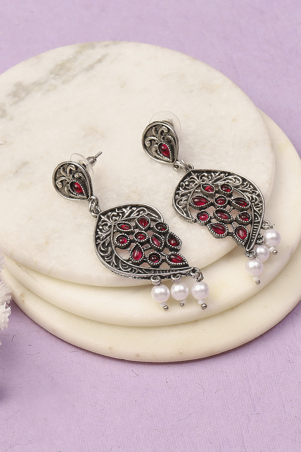 Pink Oxidised Alloy Earrings image number 0