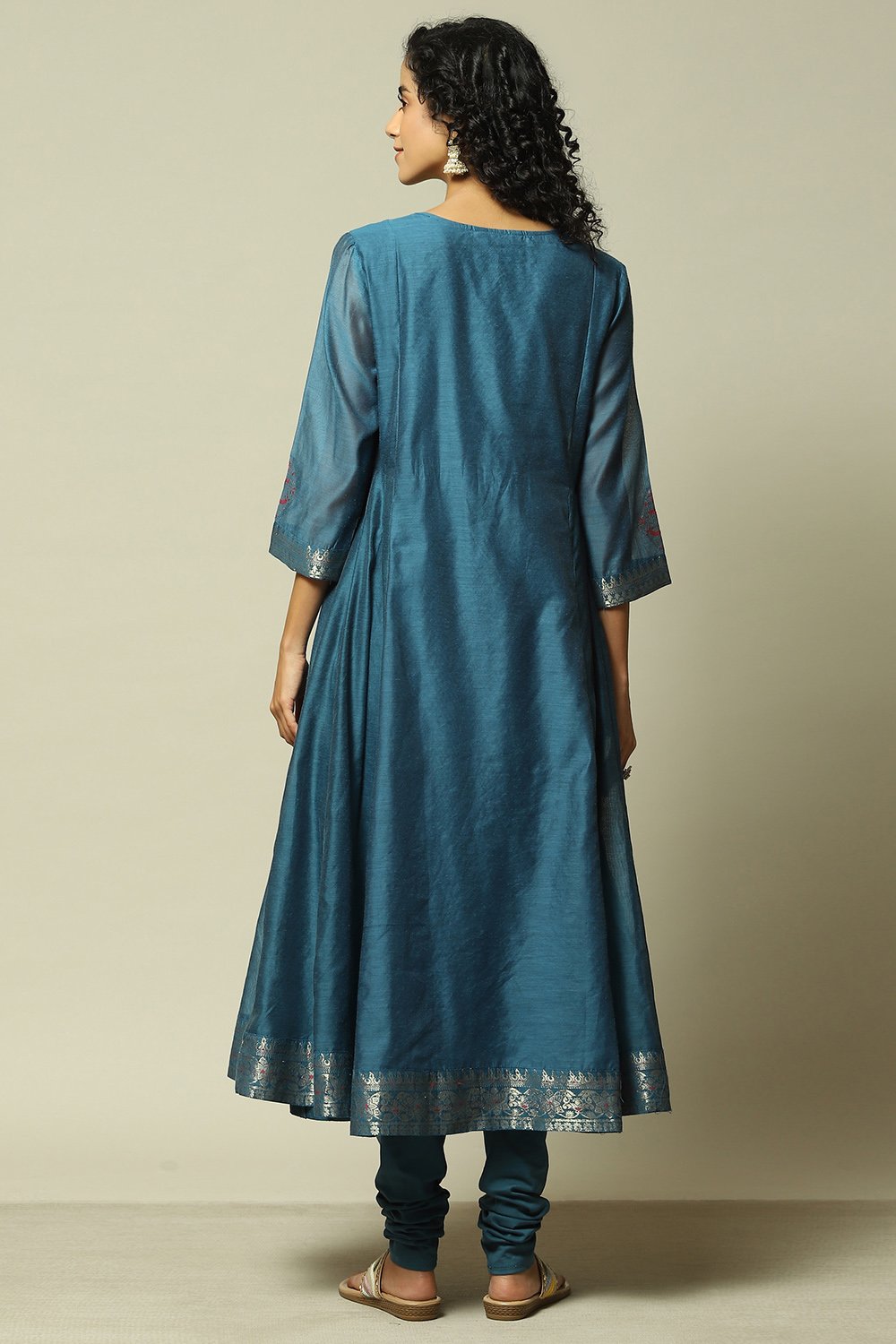 Blue Polyester Kalidar Yarndyed Kurta Legging Suit Set image number 5