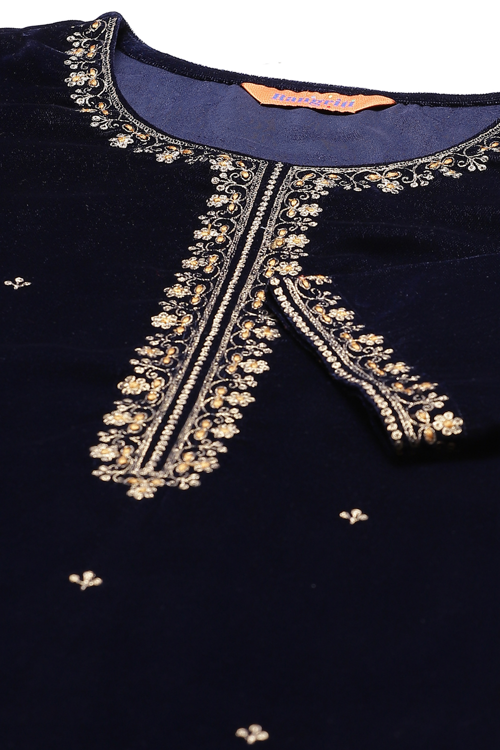 Blue Acrylic Velvet Straight Suit Set image number 1