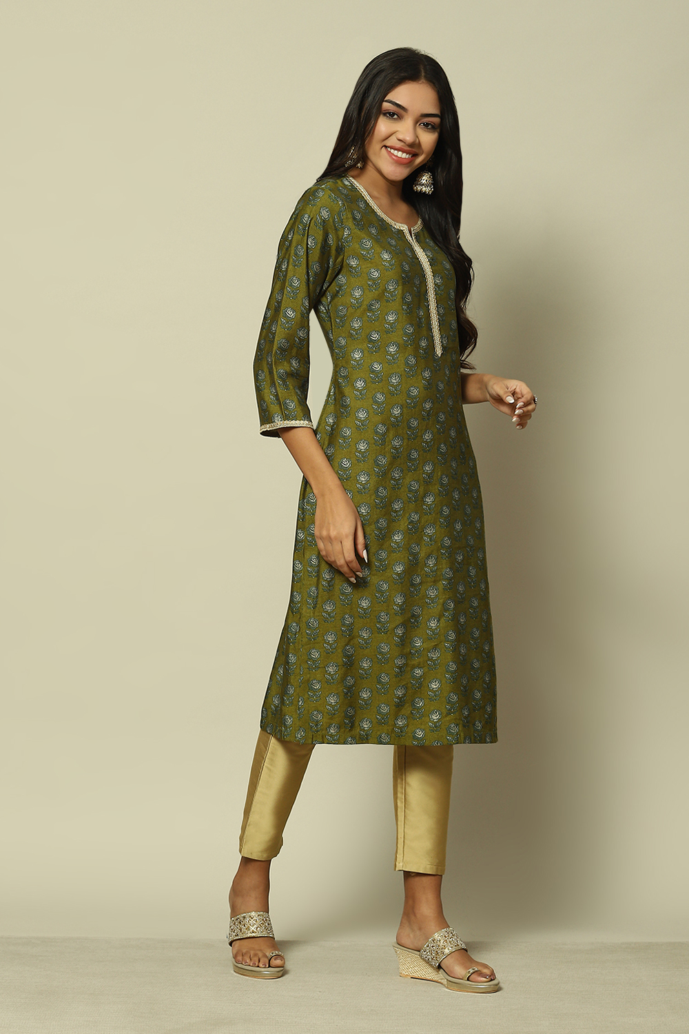 Orange LIVA Straight Printed Kurta image number 3