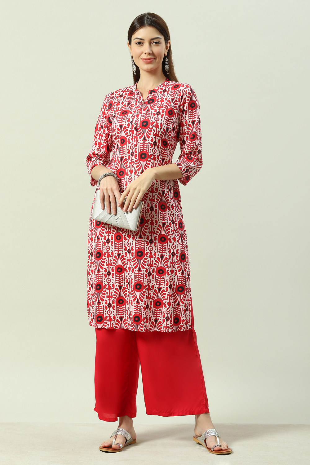 Red LIVA Kurta Set image number 6